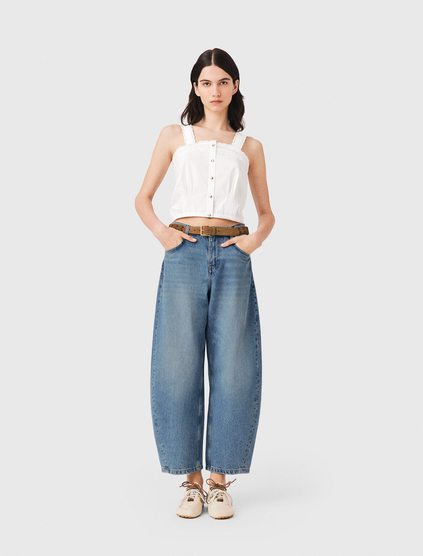 Top Corto Con Ribetes De Encaje - Blanco - Talla 2 - Maje