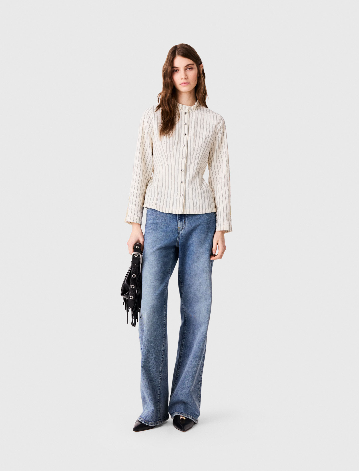 Camisa De Cuello Alto Con Pedrería - Crudo - Talla 0 - Maje