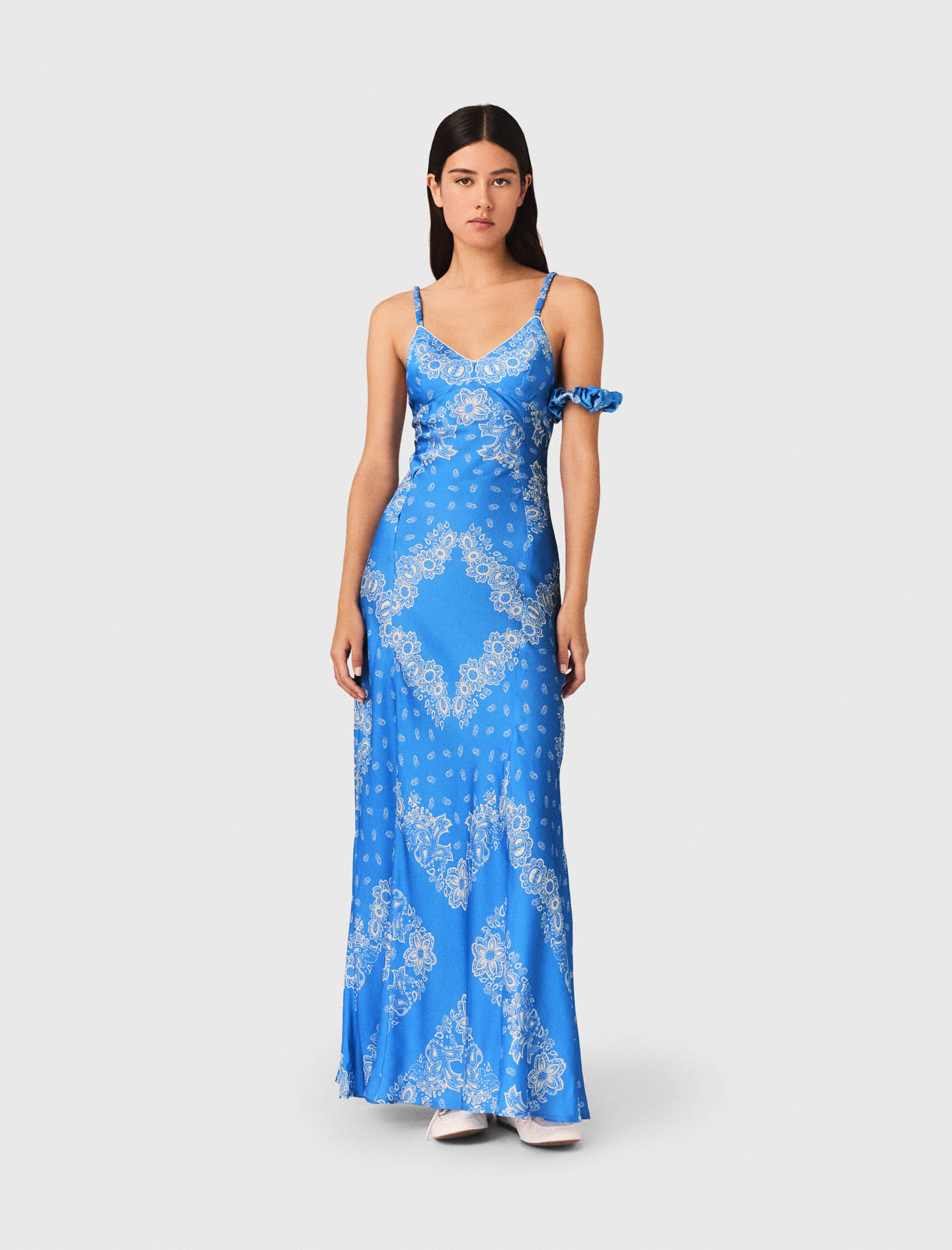 Vestido Largo Estampado - Bleu Ciel Bandana Print - Talla 42 - Maje