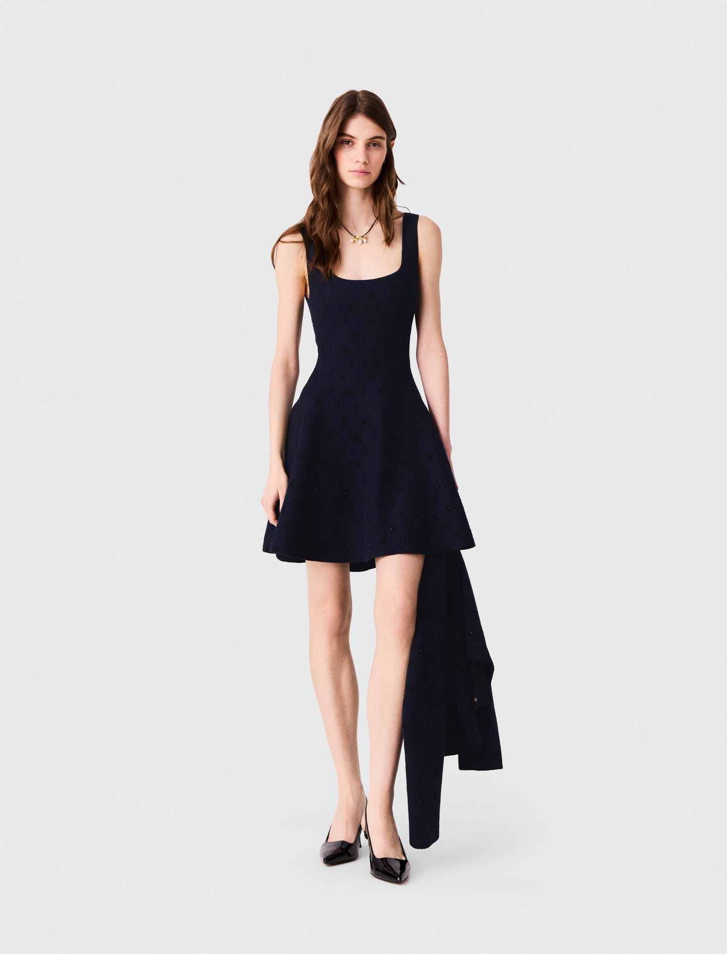 Vestido Corto Skater De Jacquard - Azul Marino - Talla 38 - Maje
