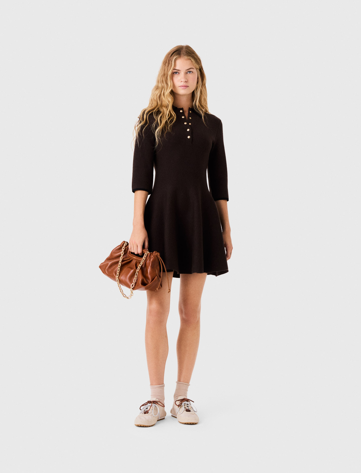 Vestido Polo De Punto - Marrón Oscuro - Talla 38 - Maje
