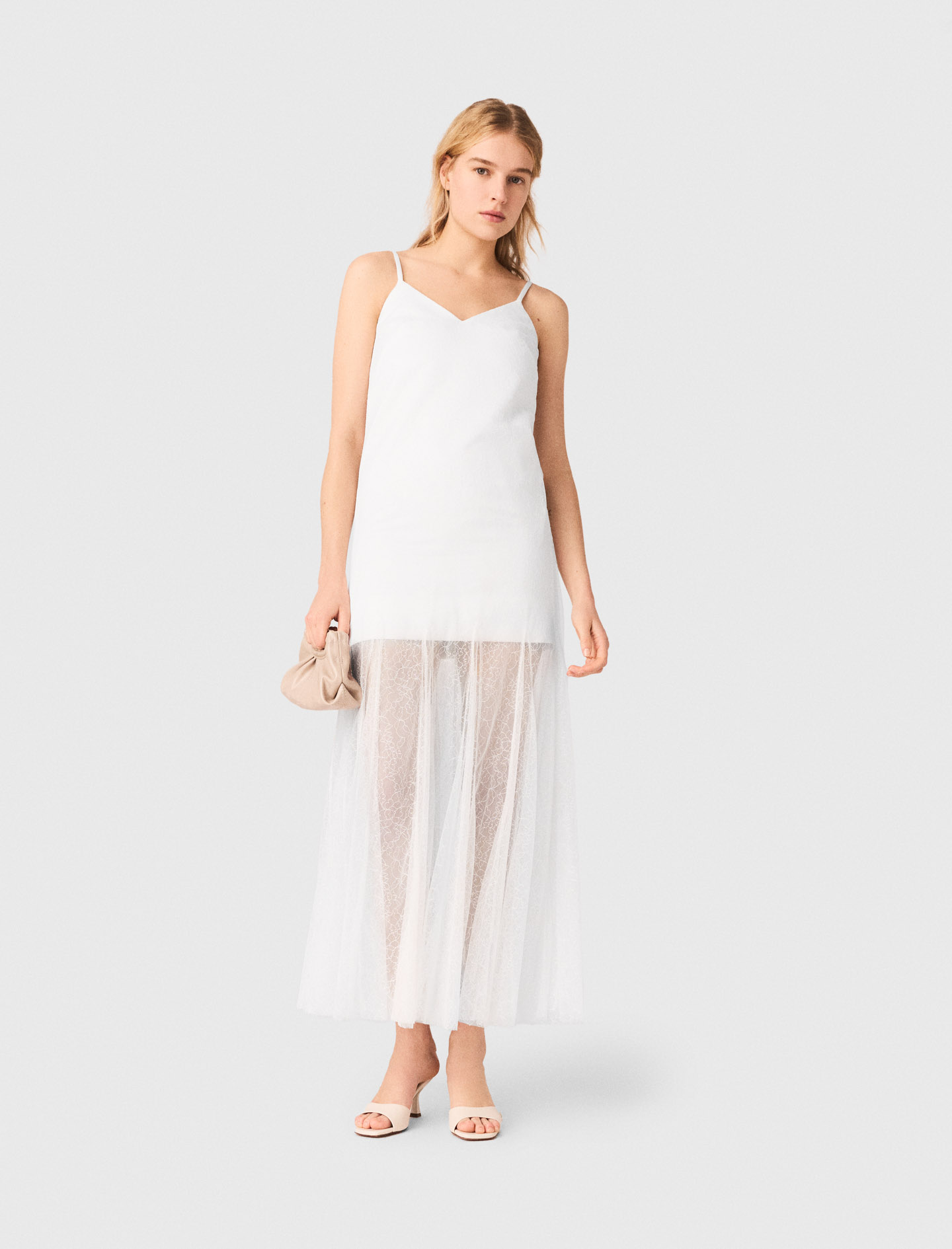 Vestido De Tafetán Y Encaje - Blanco - Talla 38 - Maje