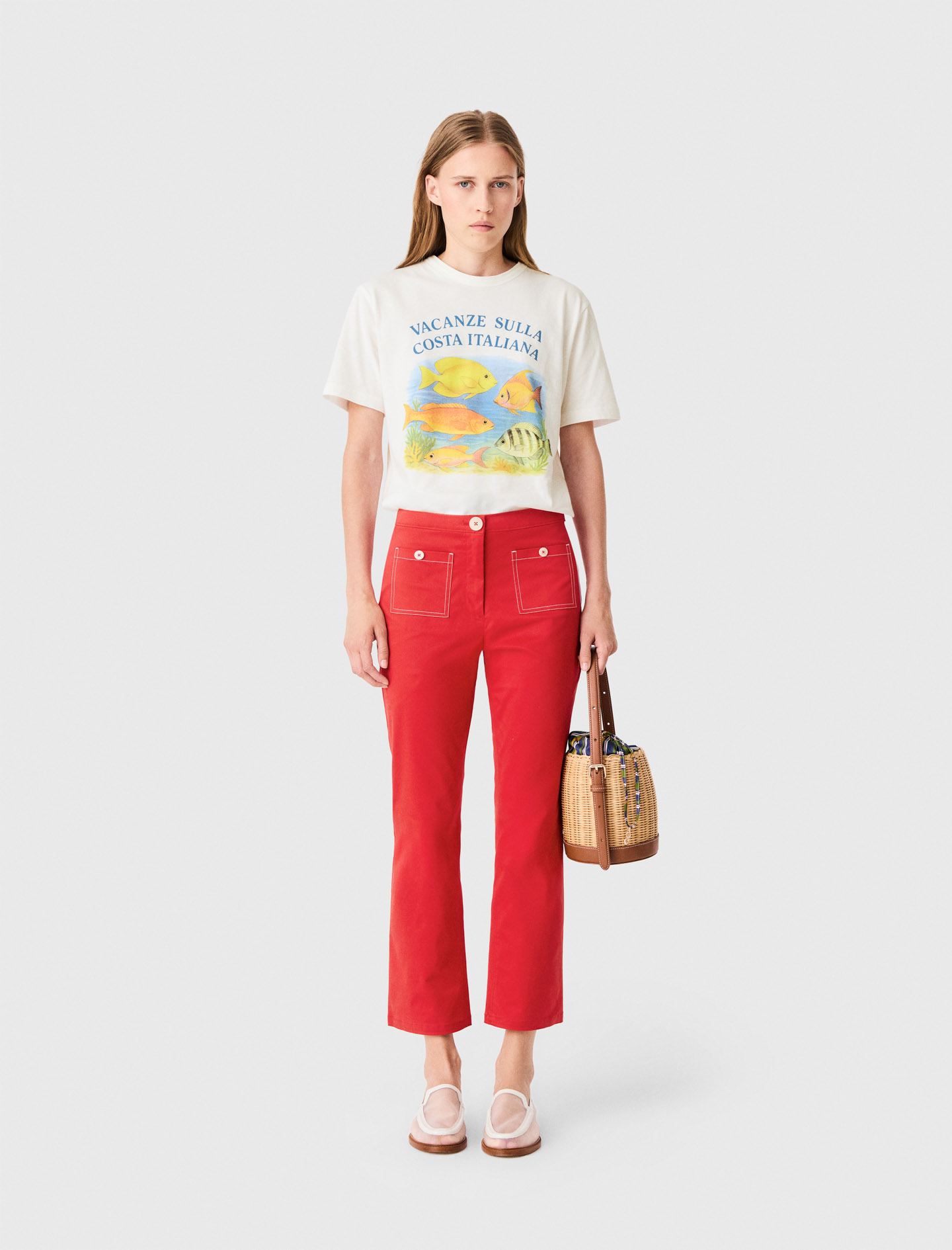 Pantalón Pirata De Algodón - Rojo - Talla 38 - Maje