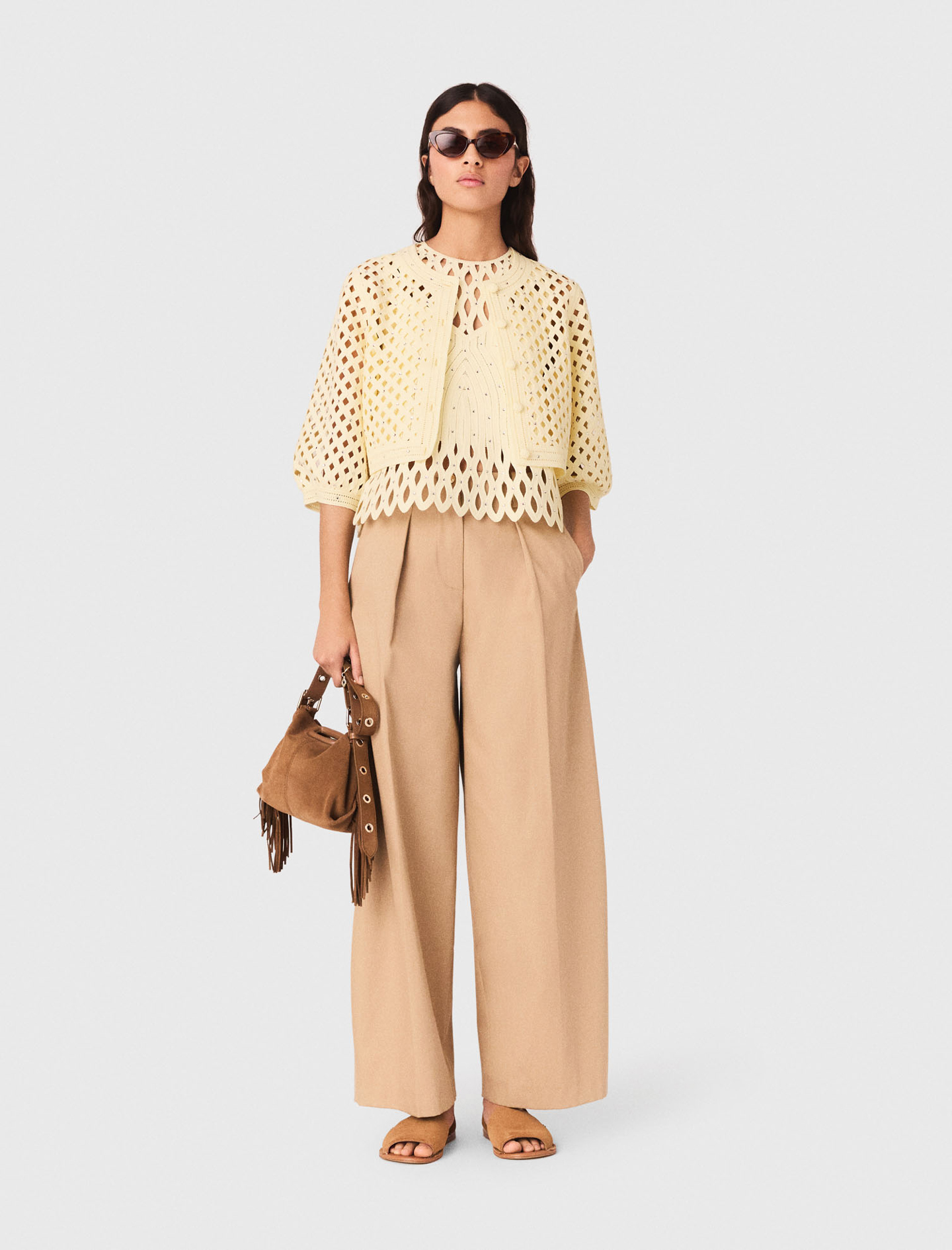Cárdigan De Ganchillo Con Strass - Amarillo Pálido - Talla 1 - Maje