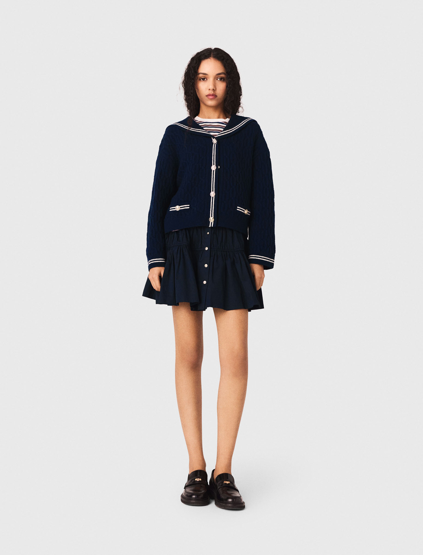 Cárdigan Trenzado Cuello Barco - Azul Marino - Talla 3 - Maje