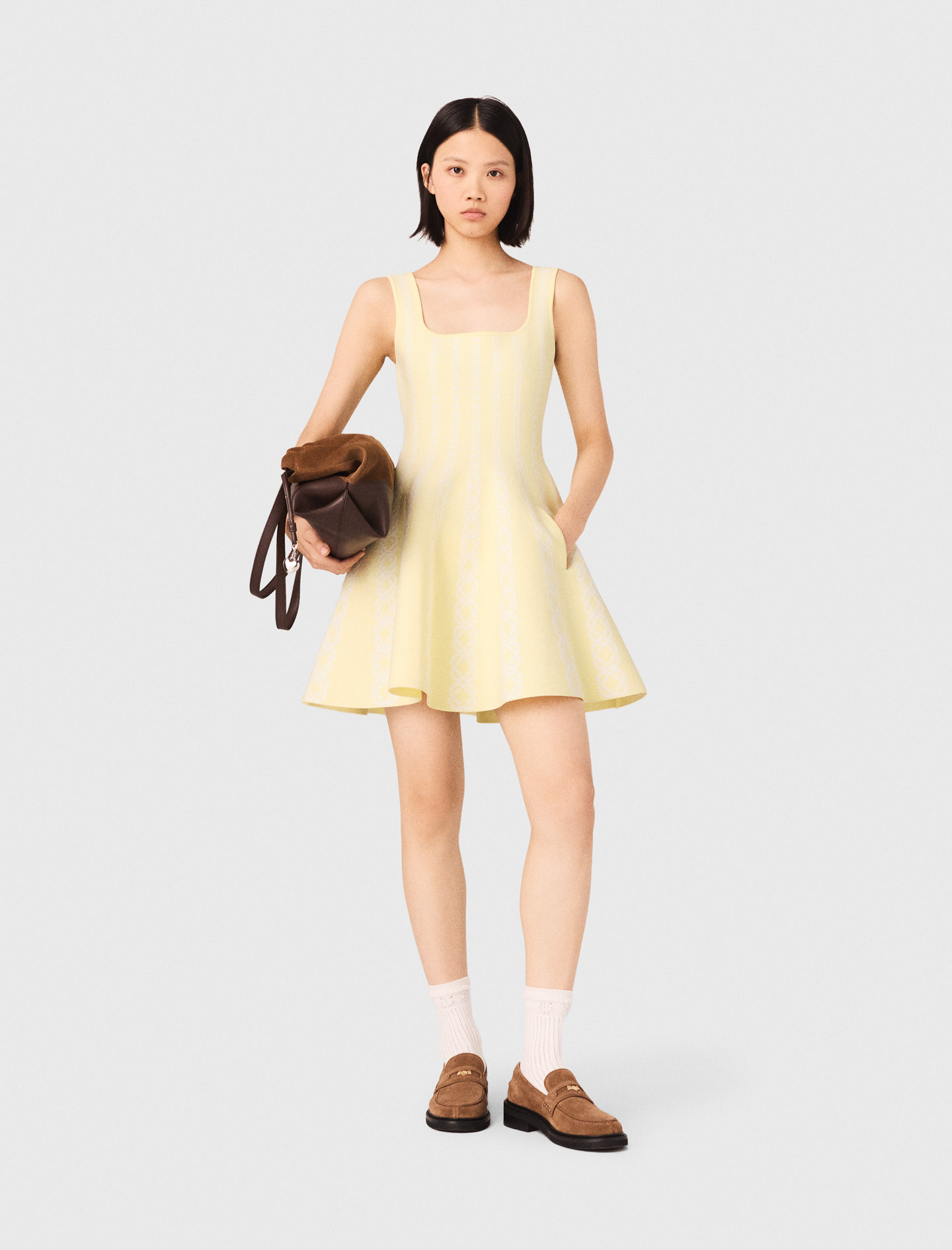 Vestido Corto De Punto Jacquard - Amarillo Pálido - Talla 42 - Maje