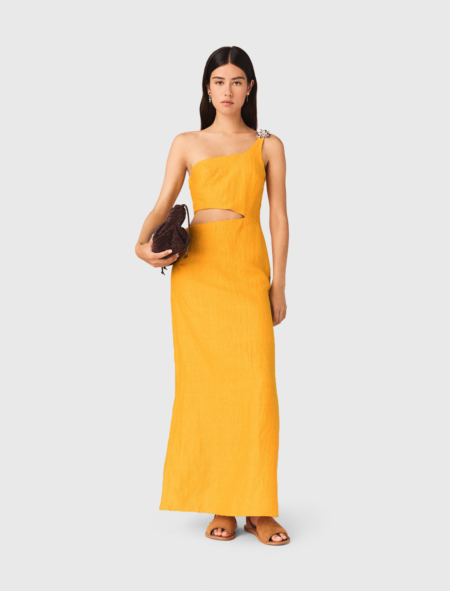 Vestido Asimétrico De Lino Mezclado - Estampado - Talla 34 - Maje