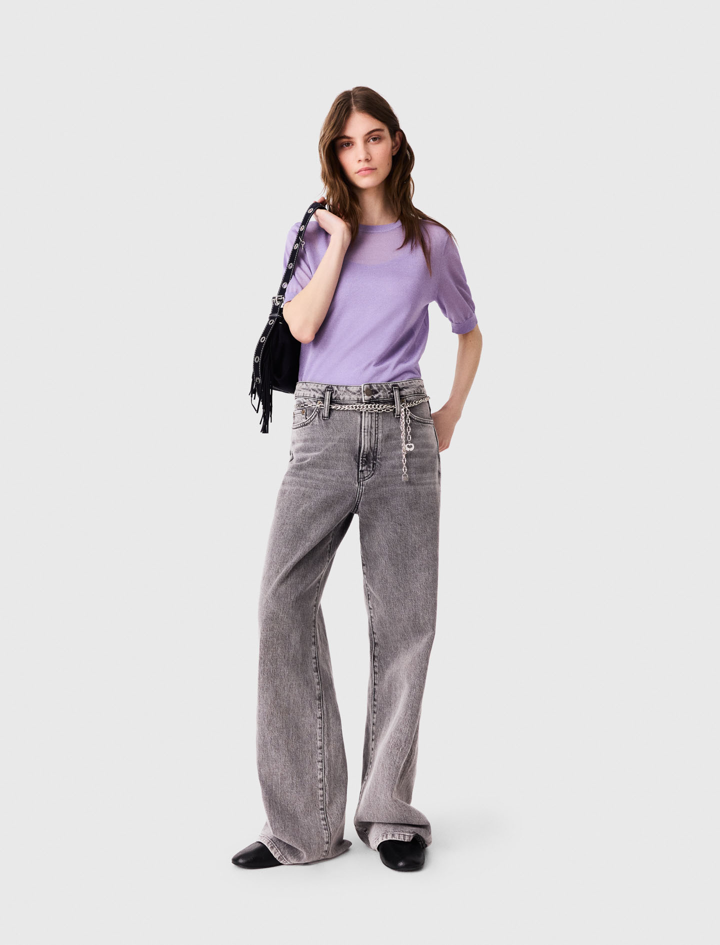 Vaquero Ancho Cinturón De Eslabones - Gris - Talla 36 - Maje