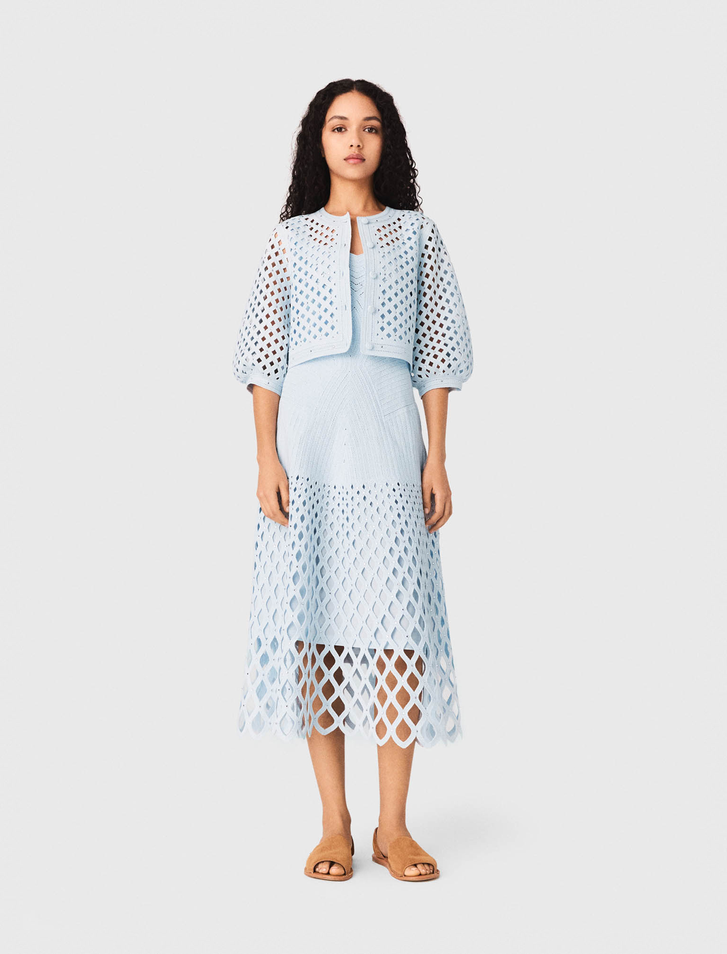 Cárdigan De Ganchillo Con Strass - Celeste - Talla 4 - Maje