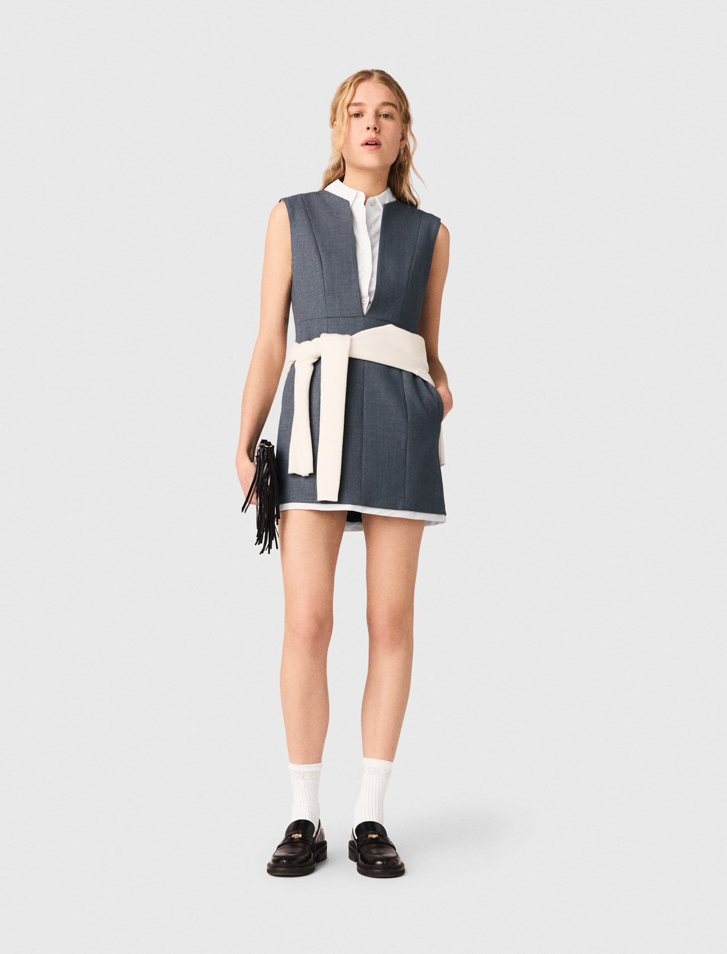 Vestido Sastre Trampantojo - Gris - Talla 40 - Maje