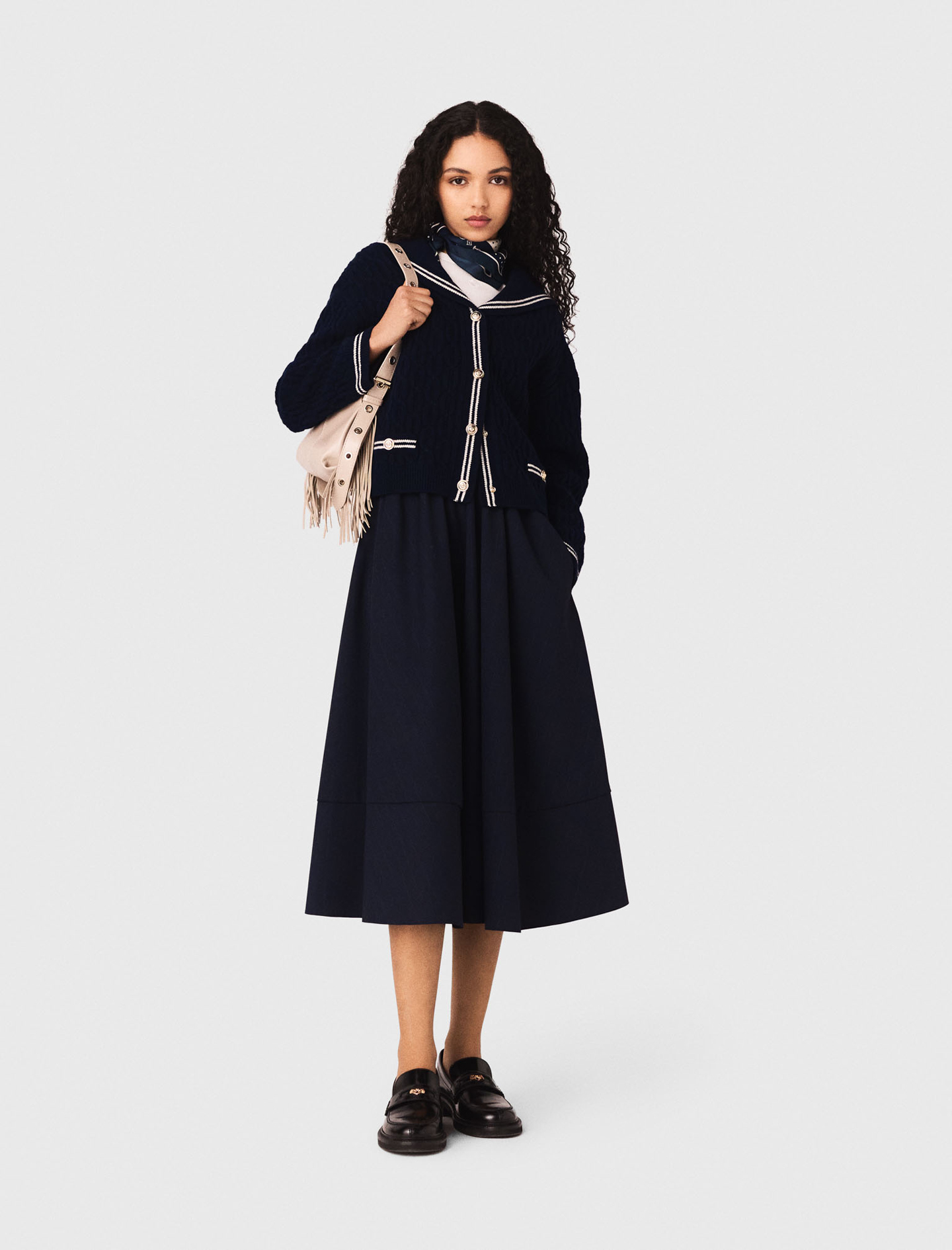 Falda De Traje Midi De Rayas - Azul Marino - Talla 34 - Maje