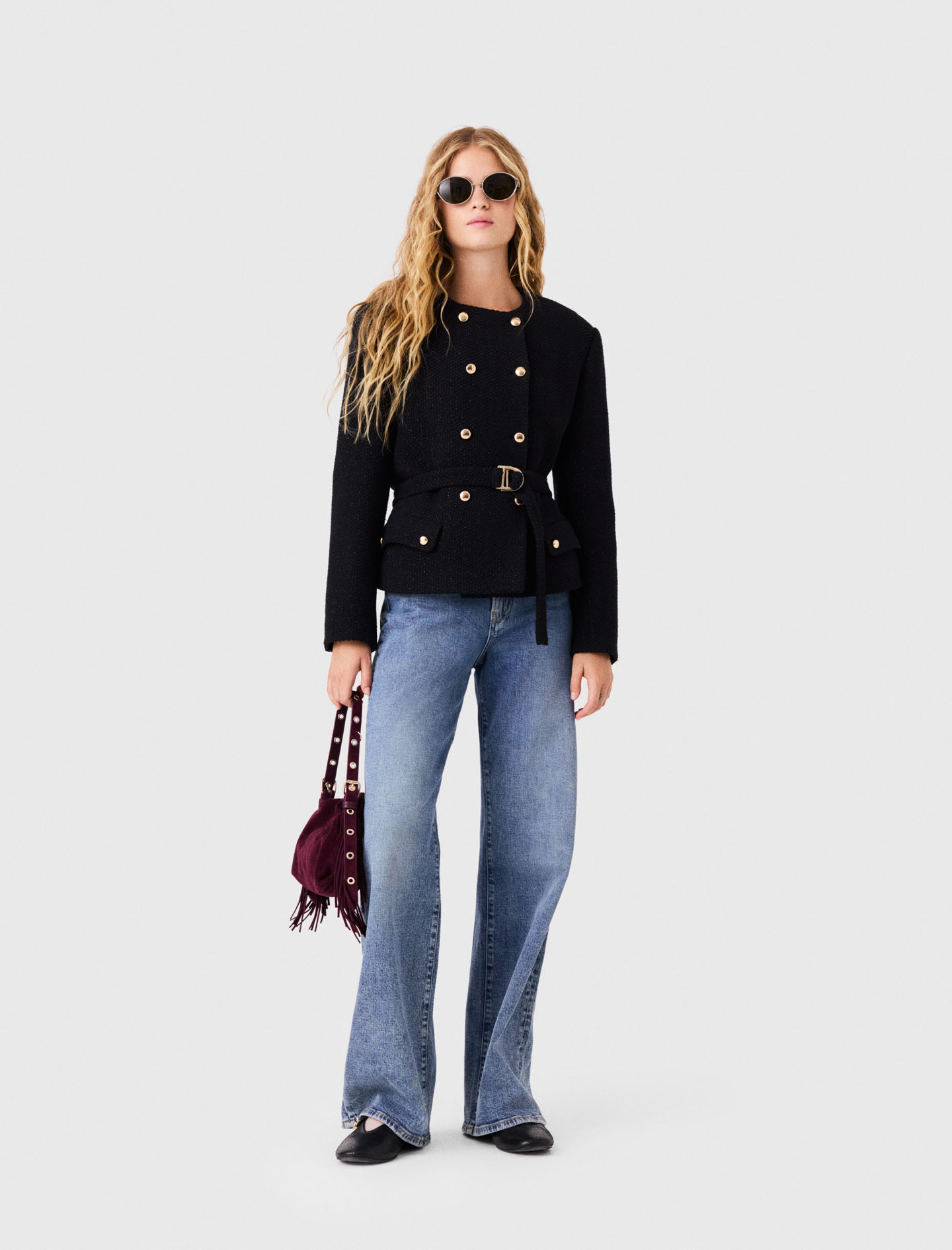 Chaqueta Semilarga Cruzada - Negro - Talla 42 - Maje