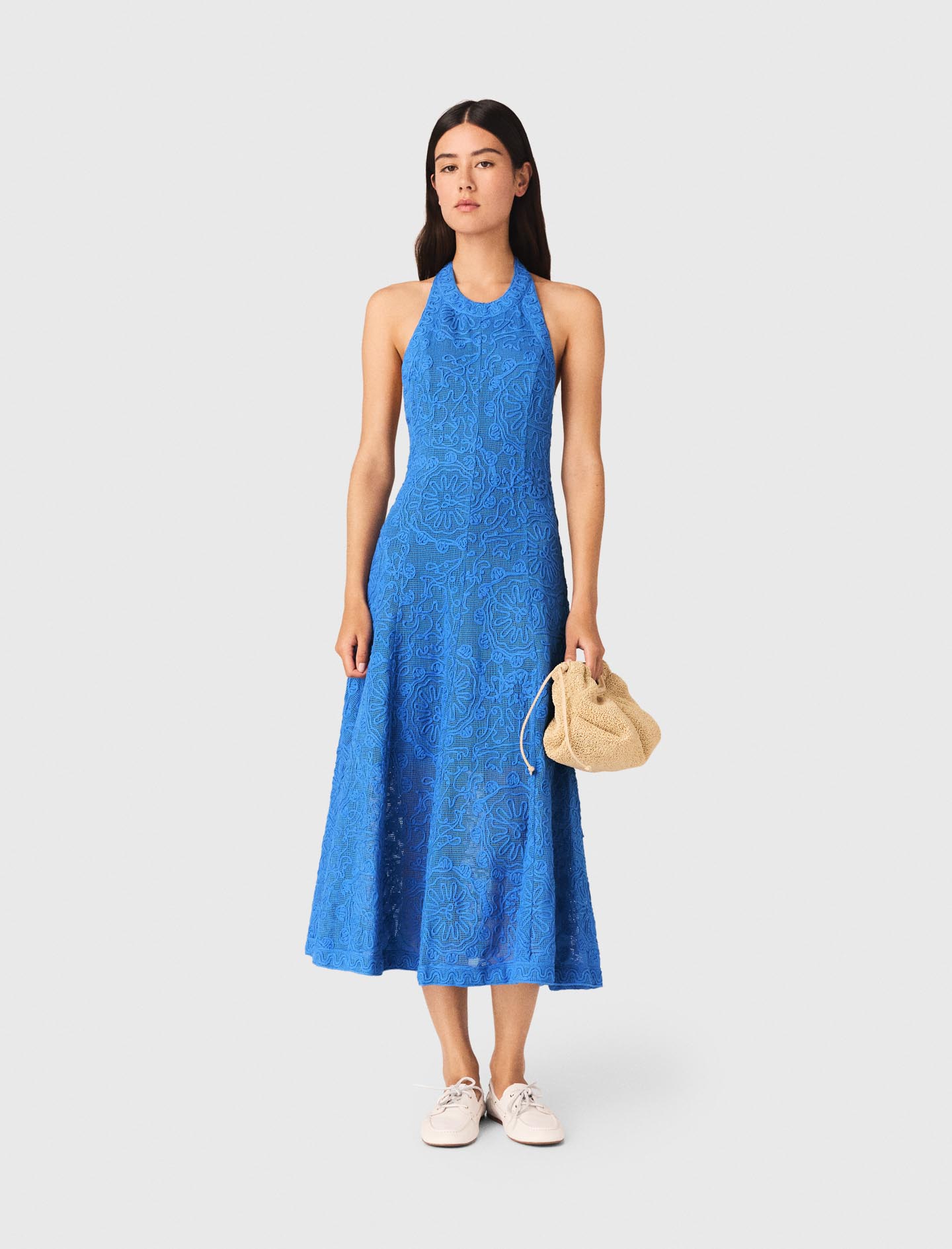 Vestido Largo De Guipur Sin Espalda - Azul - Talla 36 - Maje