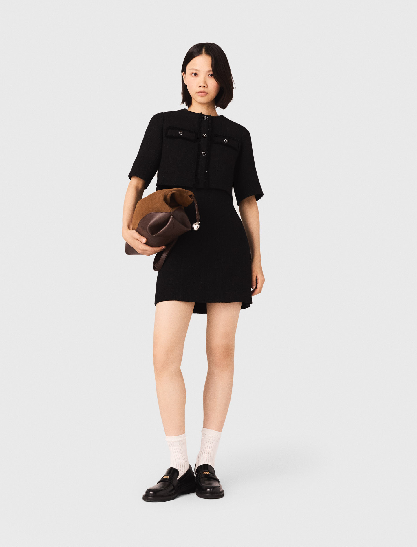 Vestido 2 En 1 De Tweed Brillante - Negro - Talla 34 - Maje