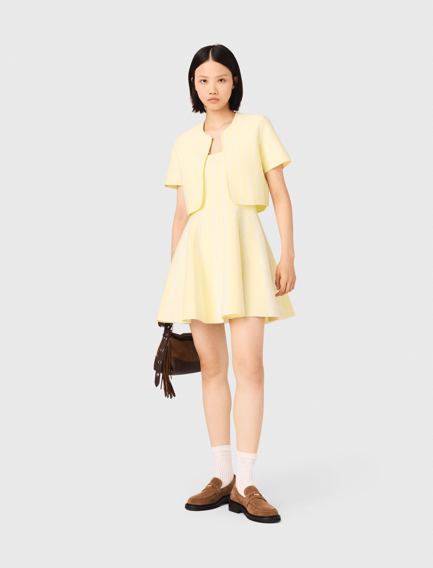 Cárdigan Corto De Punto Jacquard - Amarillo Pálido - Talla 0 - Maje