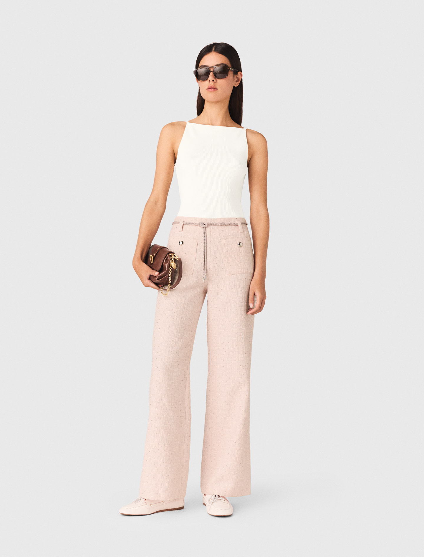 Pantalón De Tweed - Rosa - Talla 38 - Maje