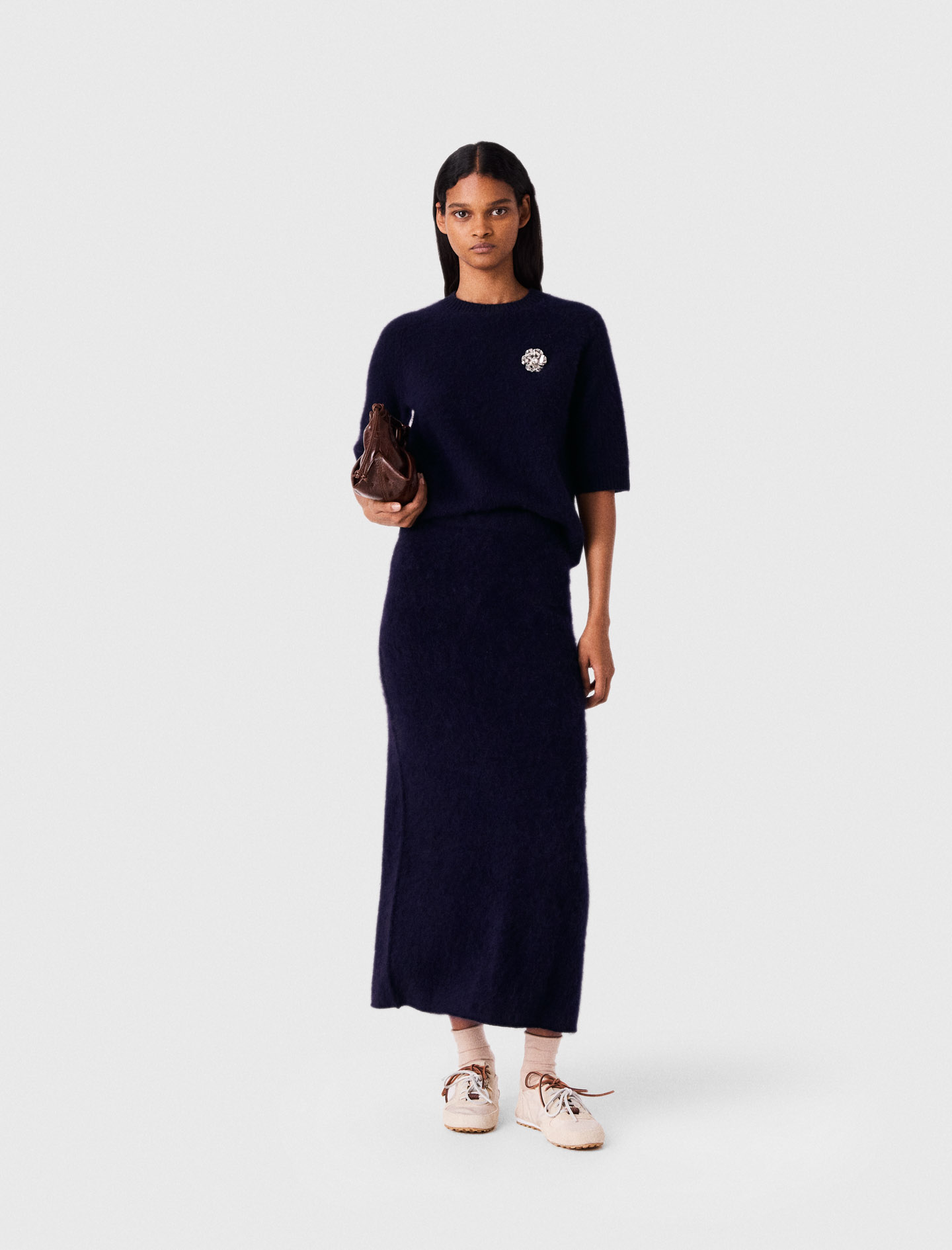Falda Recta De Punto - Azul Marino - Talla 34 - Maje