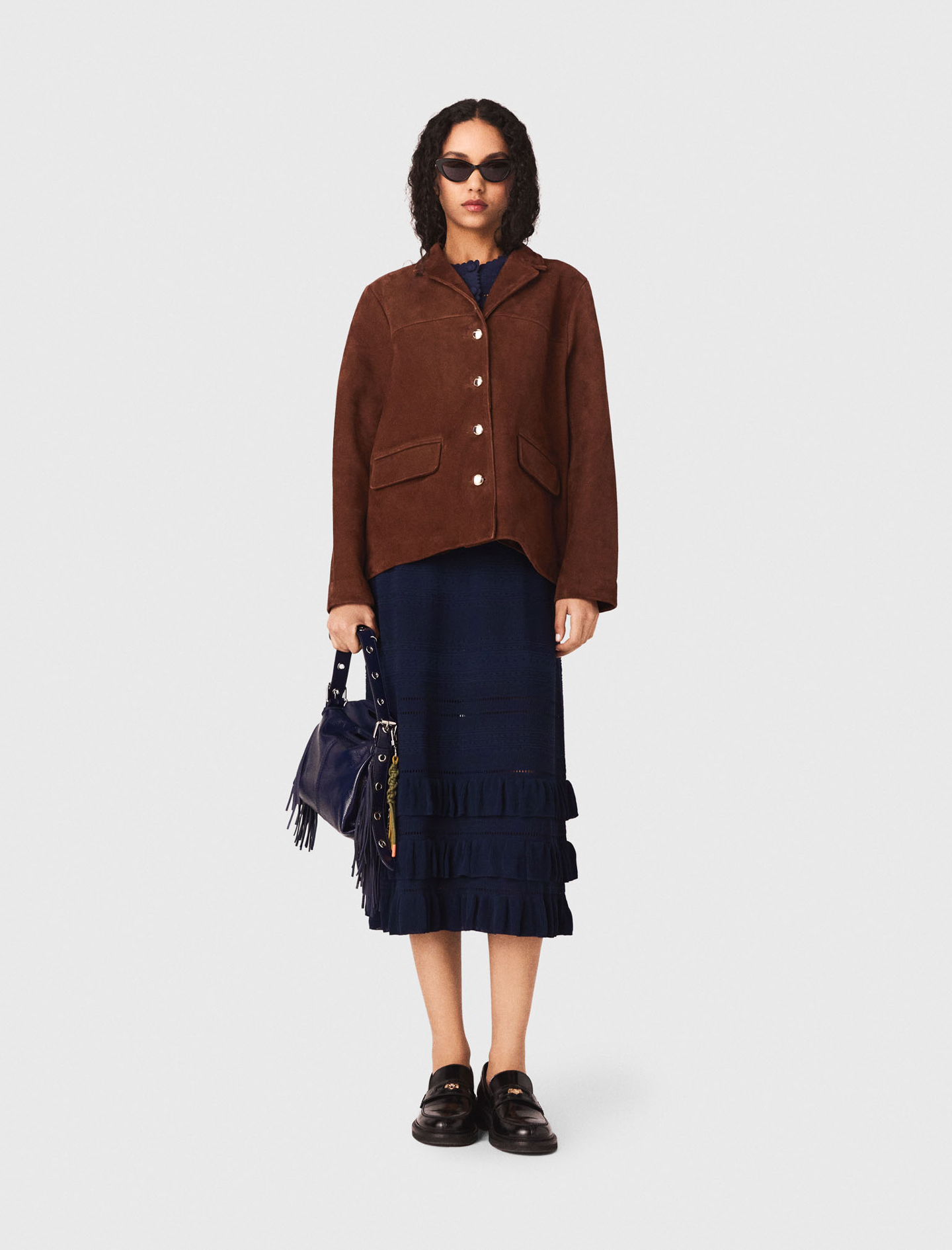 Chaqueta De Ante - Marron Chocolat - Talla 38 - Maje