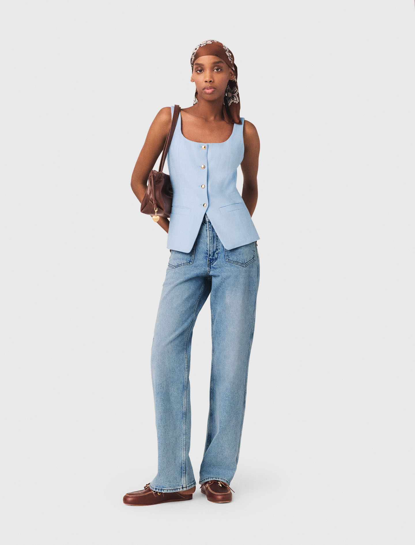 Chaleco Sastre Largo - Celeste - Talla 42 - Maje