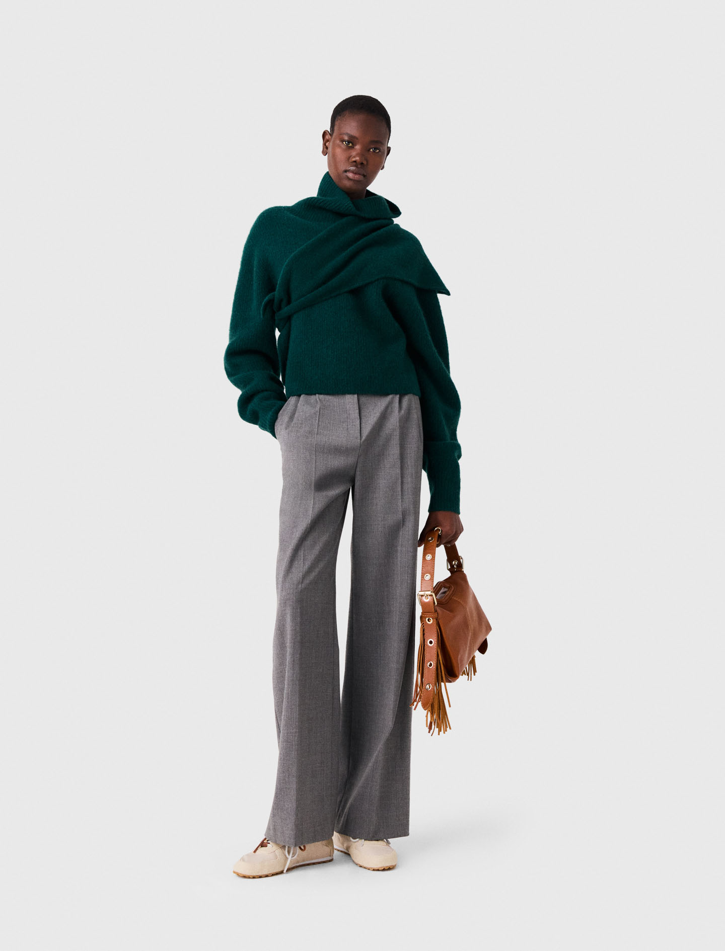 Pantalón Sastre Ancho Con Pinzas - Gris - Talla 40 - Maje