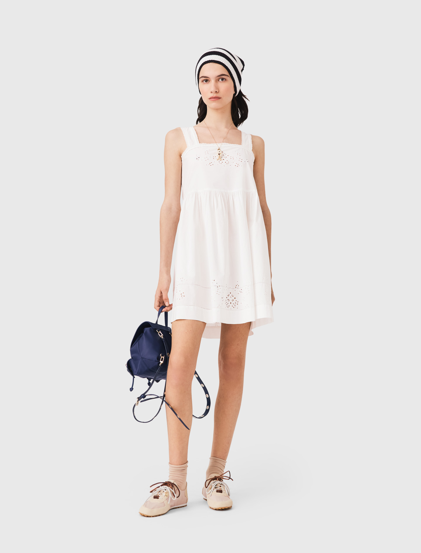 Vestido Corto Galones De Encaje - Blanco - Talla 40 - Maje