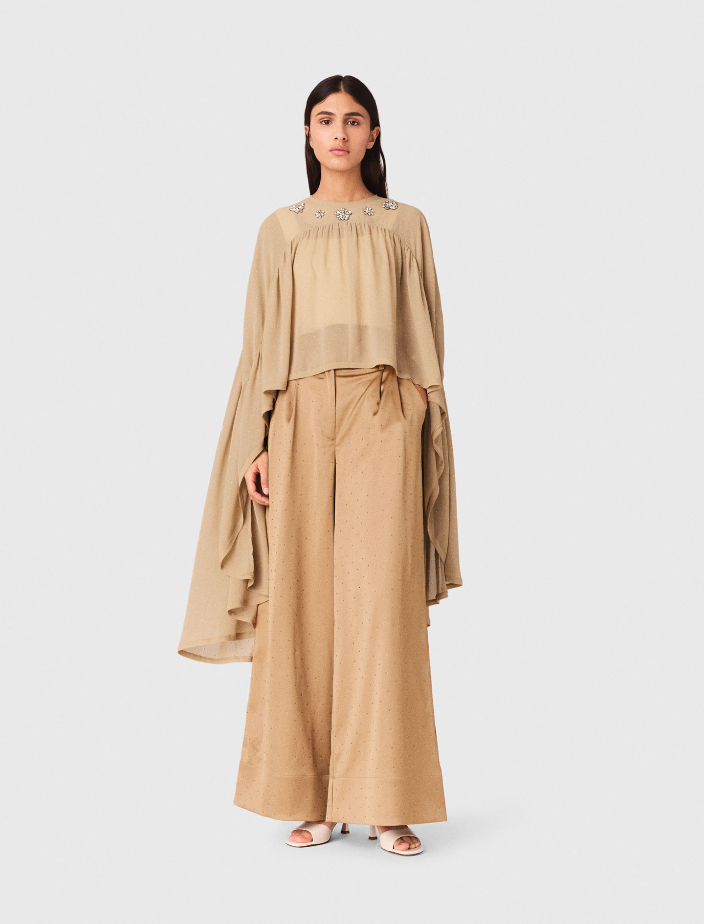 Top Capa Con Cuello Joya - Marrón - Talla 36 - Maje