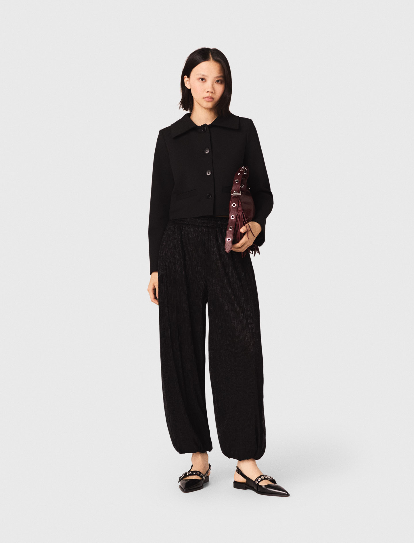 Pantalón Sarouel Metalizado - Negro - Talla 36 - Maje