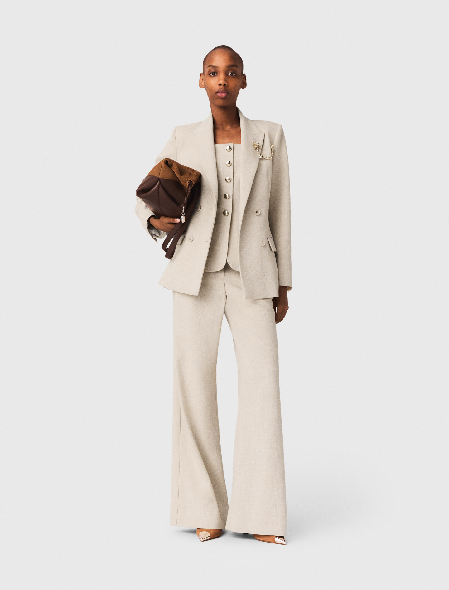 Chaqueta De Traje Con Broche - Beige - Talla 34 - Maje