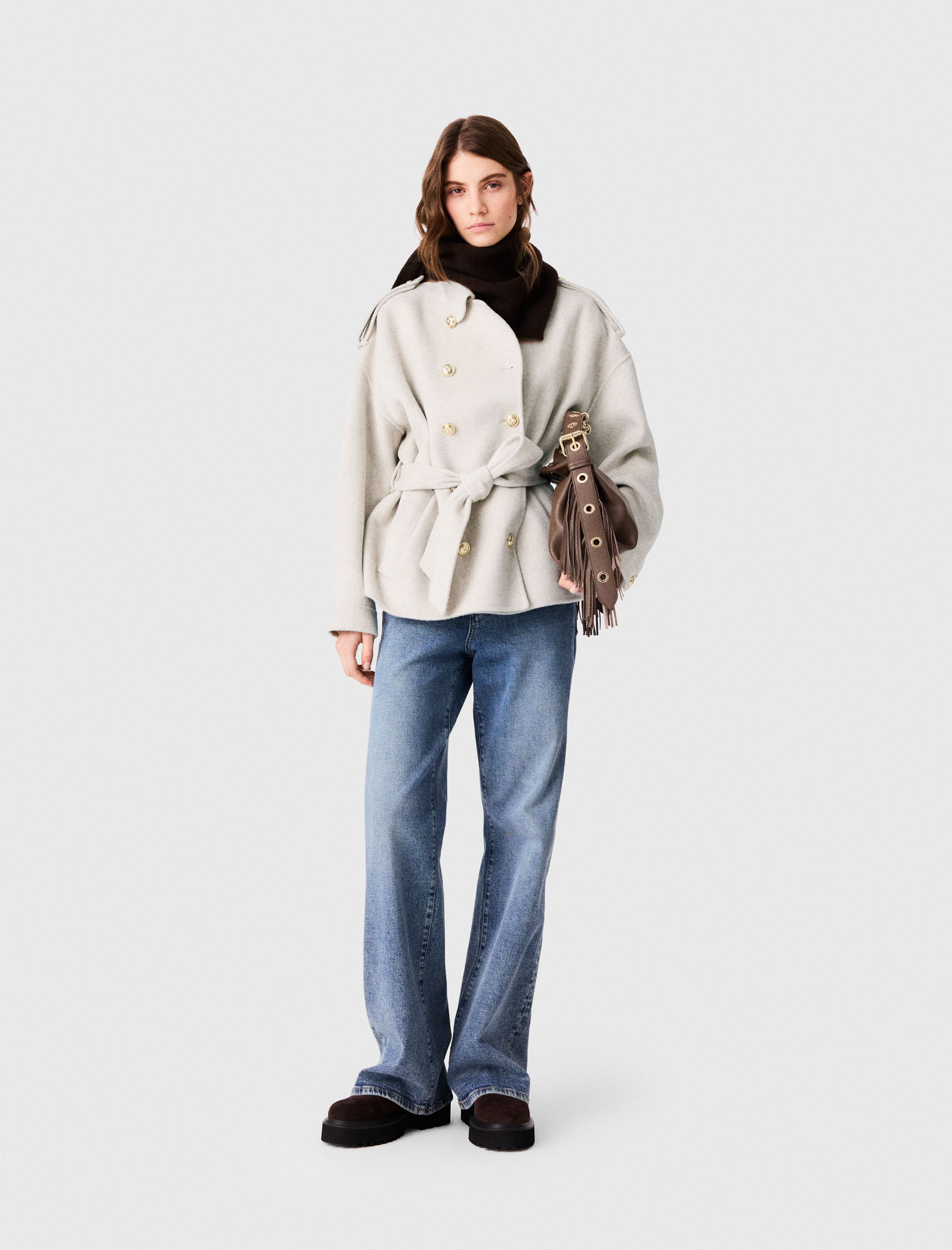 Abrigo Midi Doble Faz - Crudo - Talla 40 - Maje