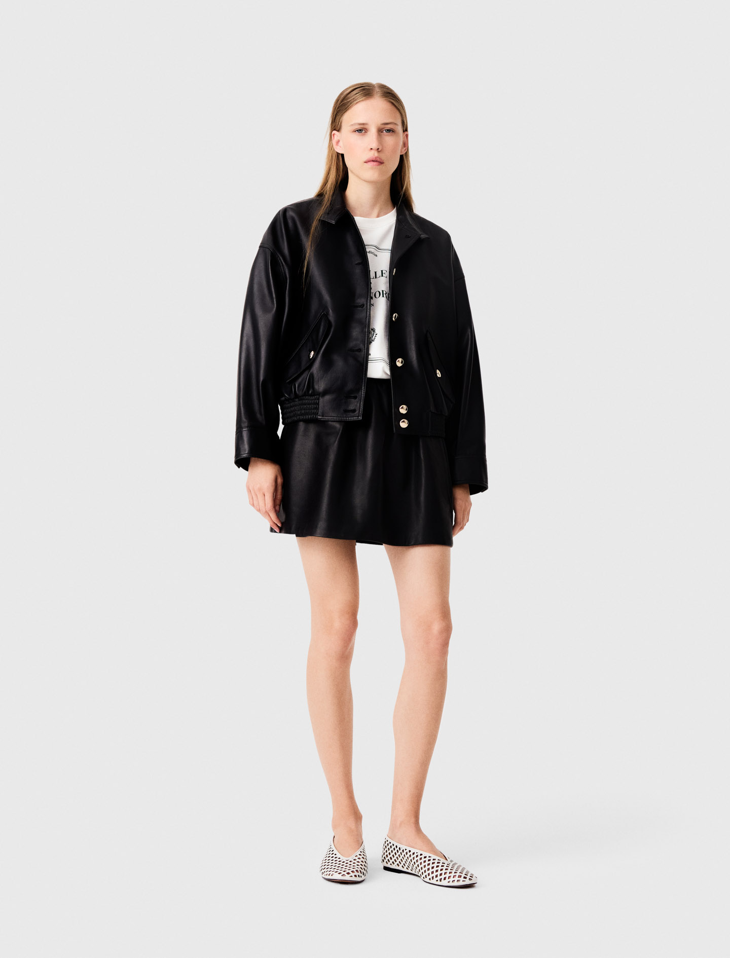 Falda Corta De Cuero - Negro - Talla 36 - Maje