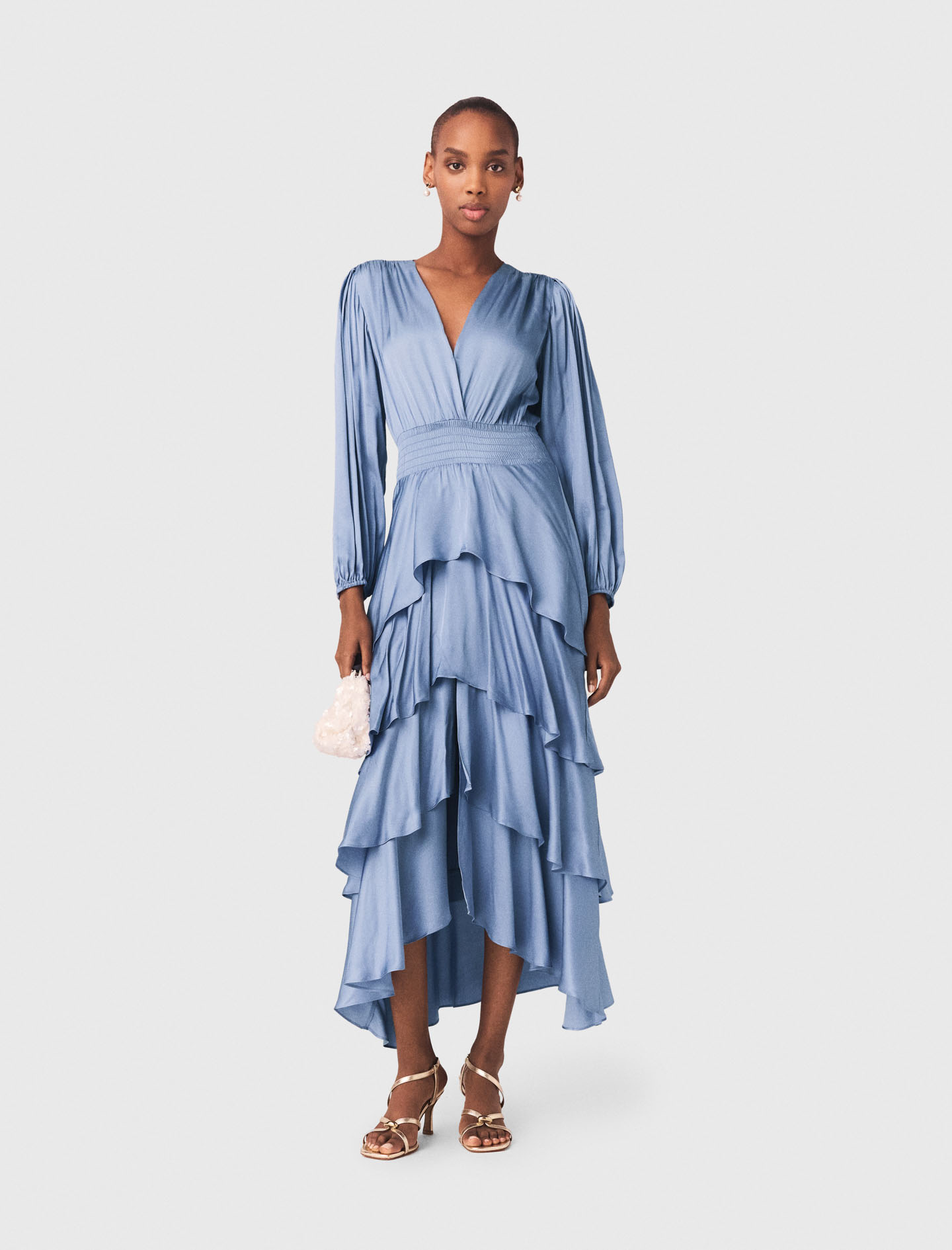 Vestido Largo Con Volantes - Azul/gris - Talla 34 - Maje