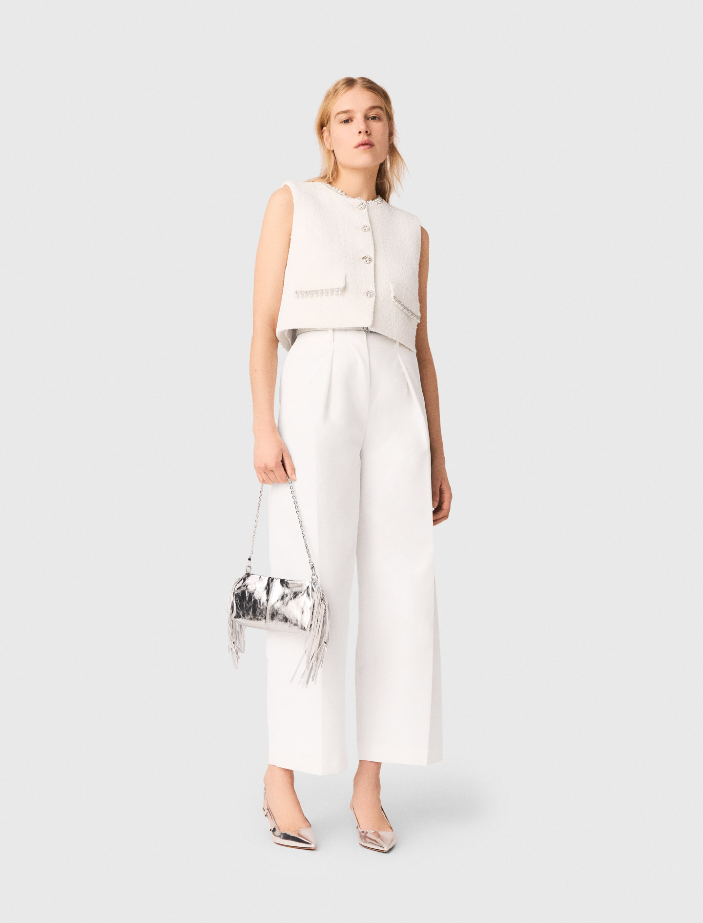 Pantalón Sastre Bombacho - Blanco - Talla 38 - Maje