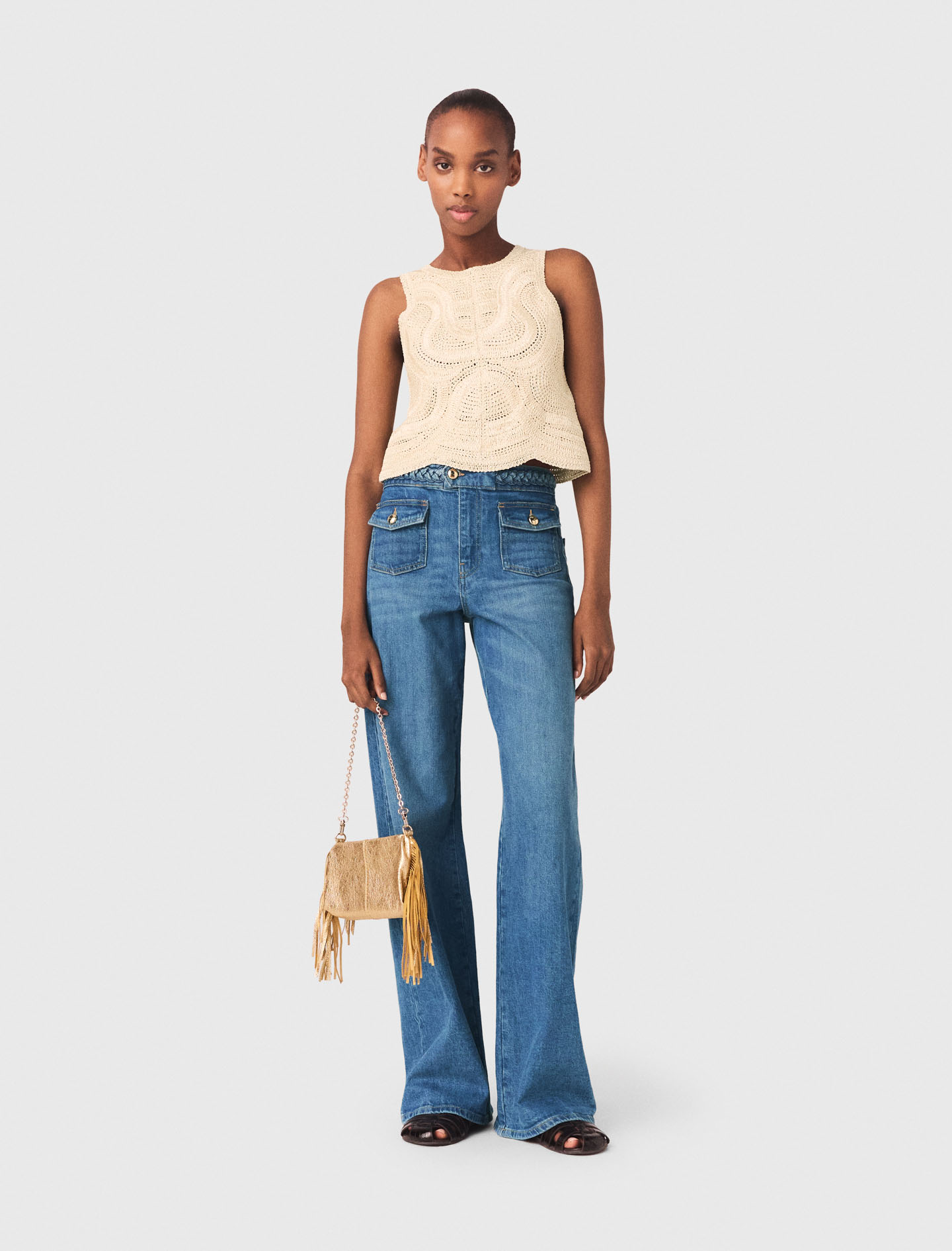 Top Sin Mangas De Ganchillo - Beige - Talla 0 - Maje