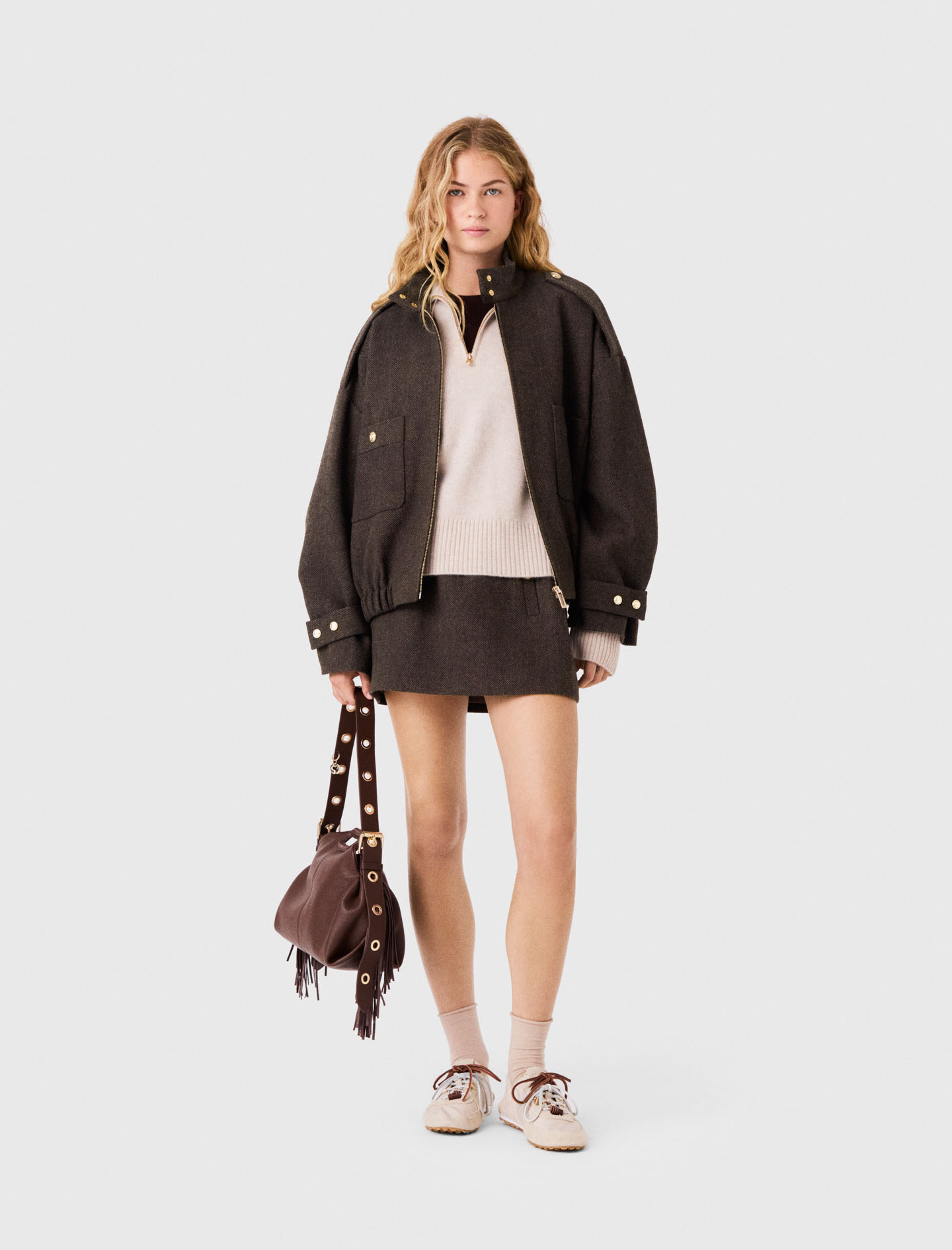 Cazadora Oversize De Lana - Marrón Oscuro - Talla 38 - Maje