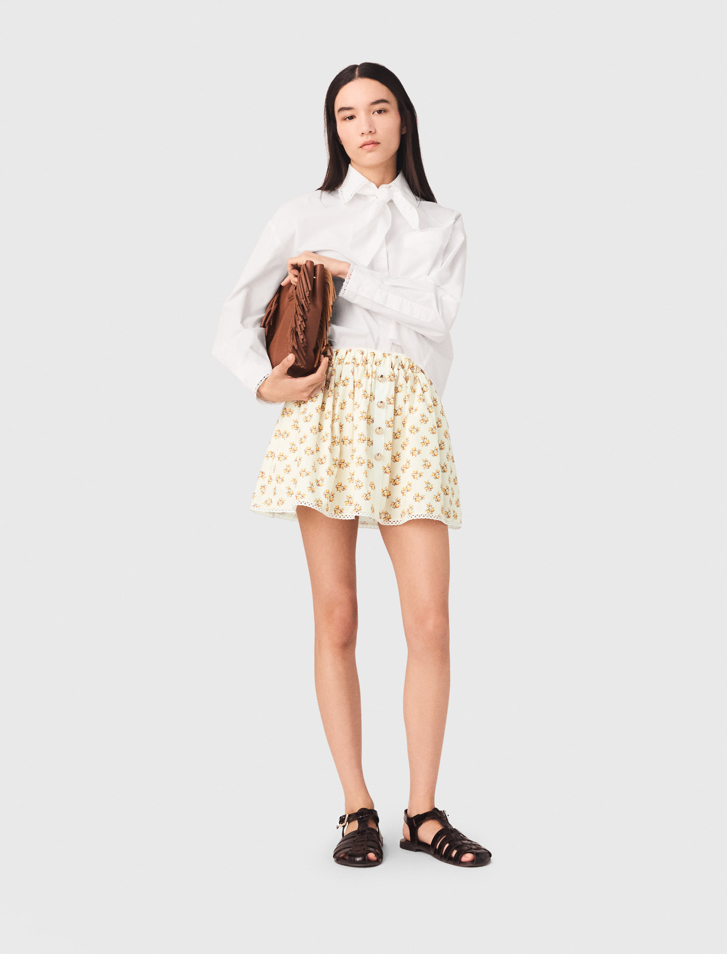 Falda Estampada Con Galón Croquet - Jaune Petites Fleurs Print - Talla 36 - Maje