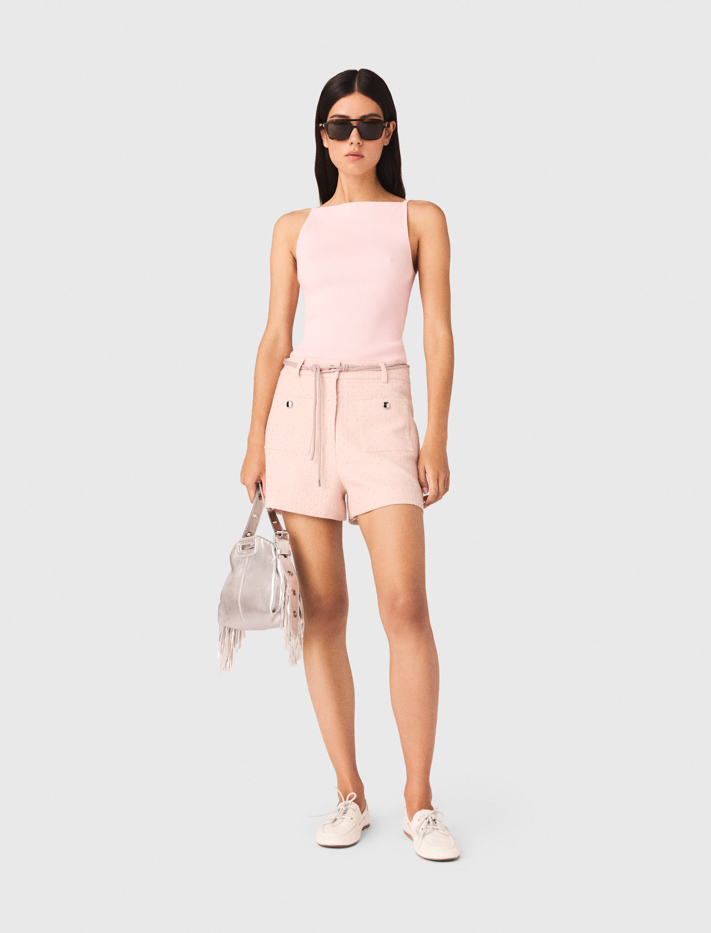 Pantalón Corto De Tweed - Rosa - Talla 36 - Maje