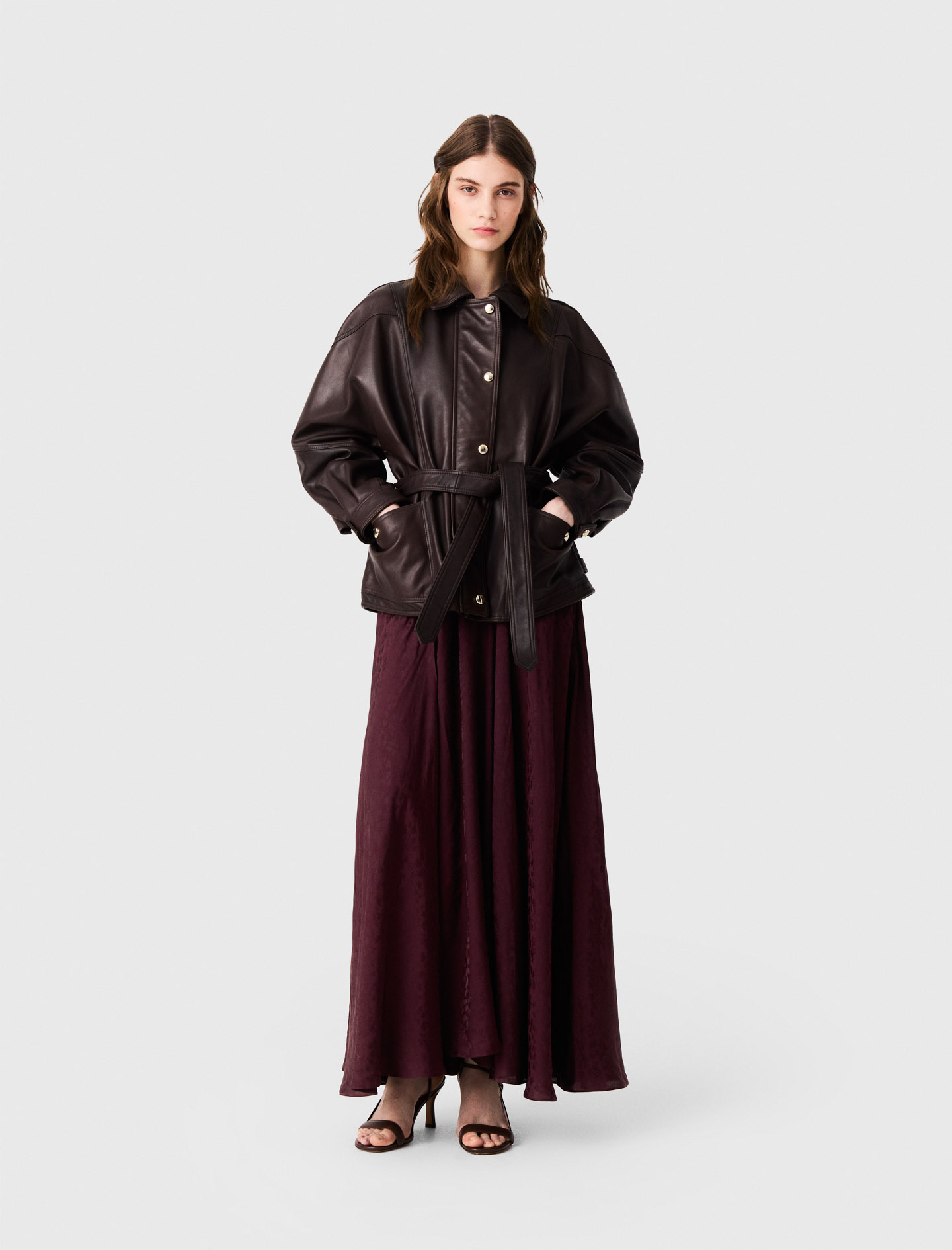 Cazadora Cuero Oversize Botones Oro - Marrón - Talla 3 - Maje