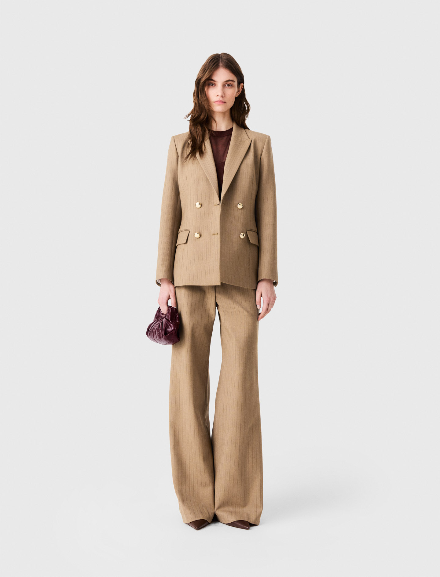 Chaqueta De Traje Cruzada - Beige - Talla 38 - Maje