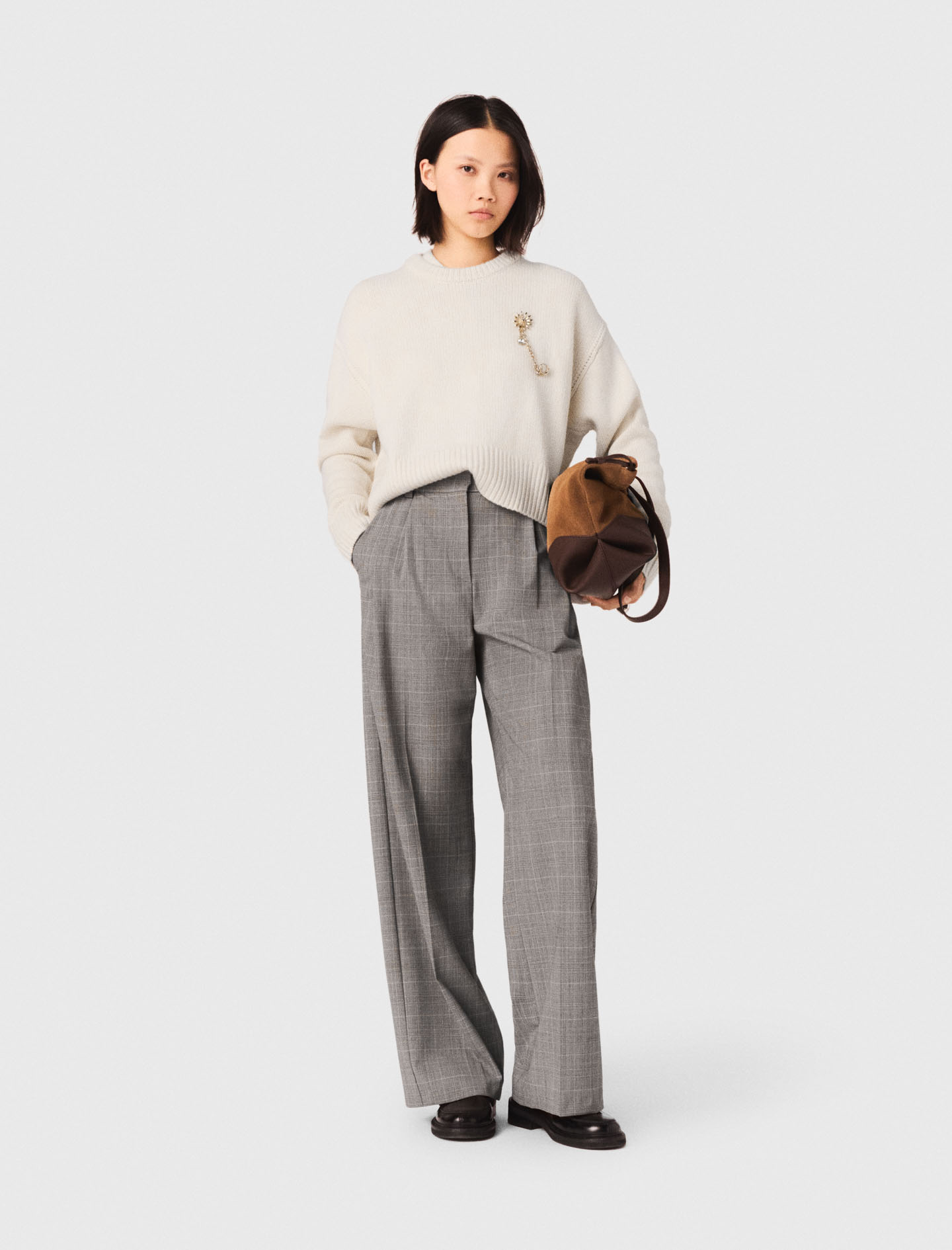 Pantalón Sastre De Cuadros - Gris - Talla 34 - Maje