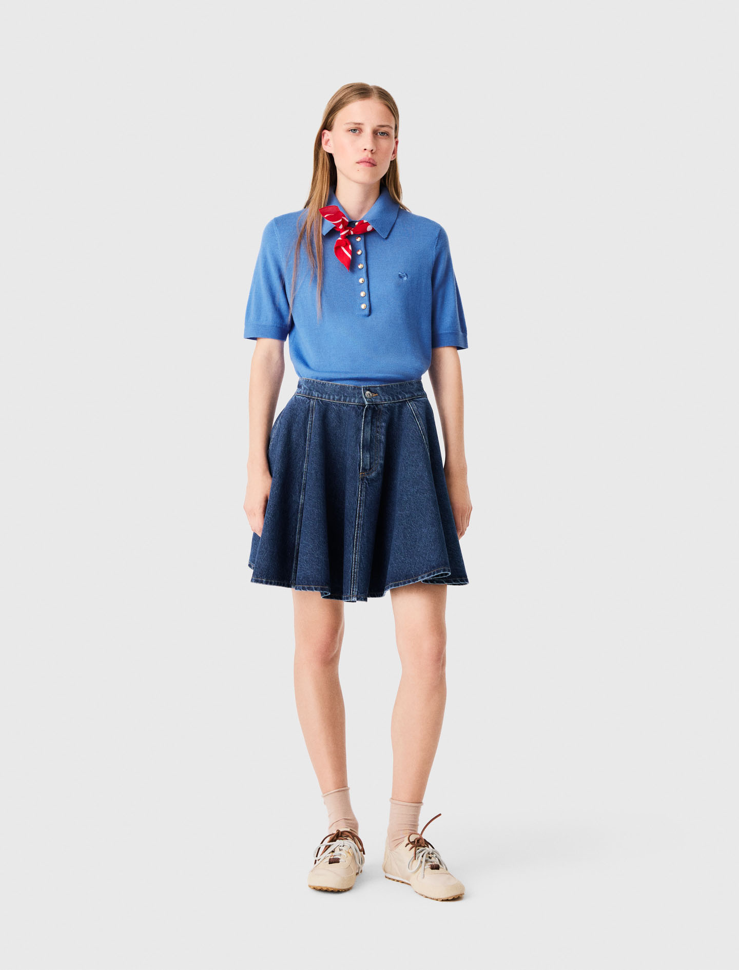 Falda Corta Evasé En Denim - Azul - Talla 36 - Maje