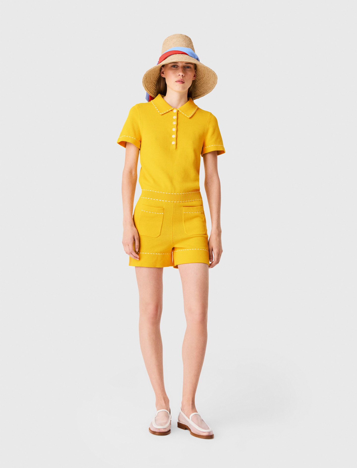 Mono Corto De Punto Con Cuello Polo - Amarillo - Talla 34 - Maje