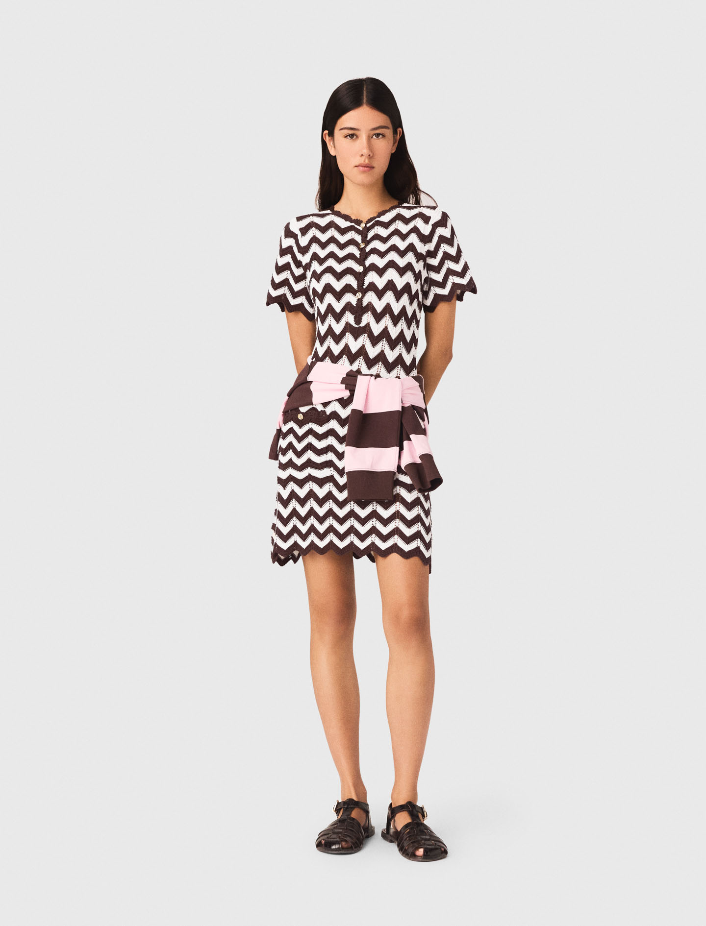 Vestido De Ganchillo En Zigzag - Marron/blanc - Talla 40 - Maje