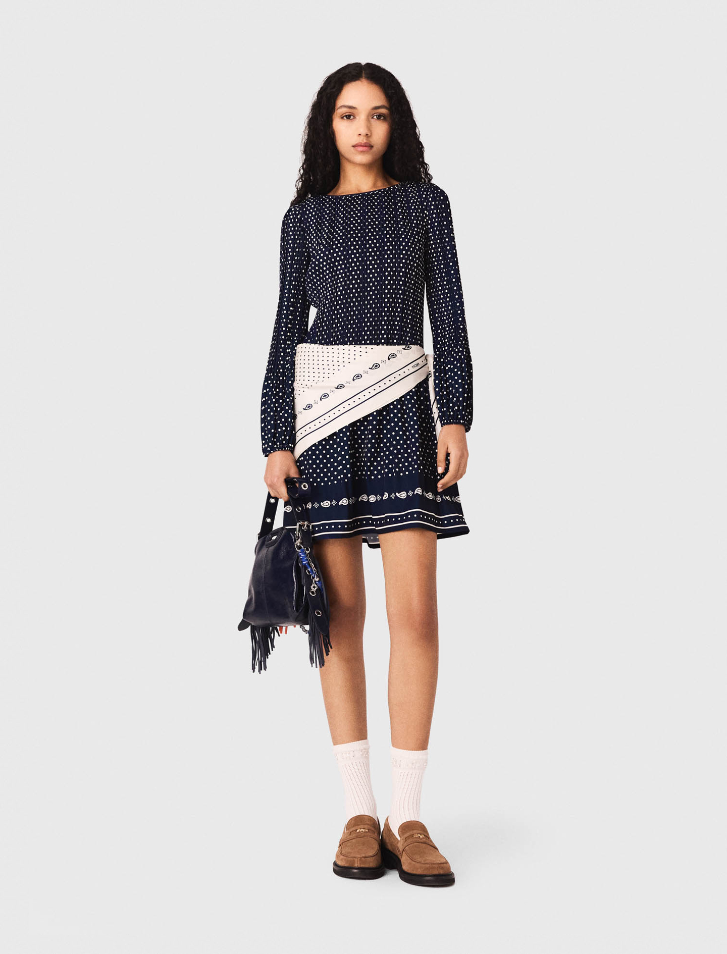 Vestido Plisado Estampado - Marine Pois Bandana Print - Talla 38 - Maje