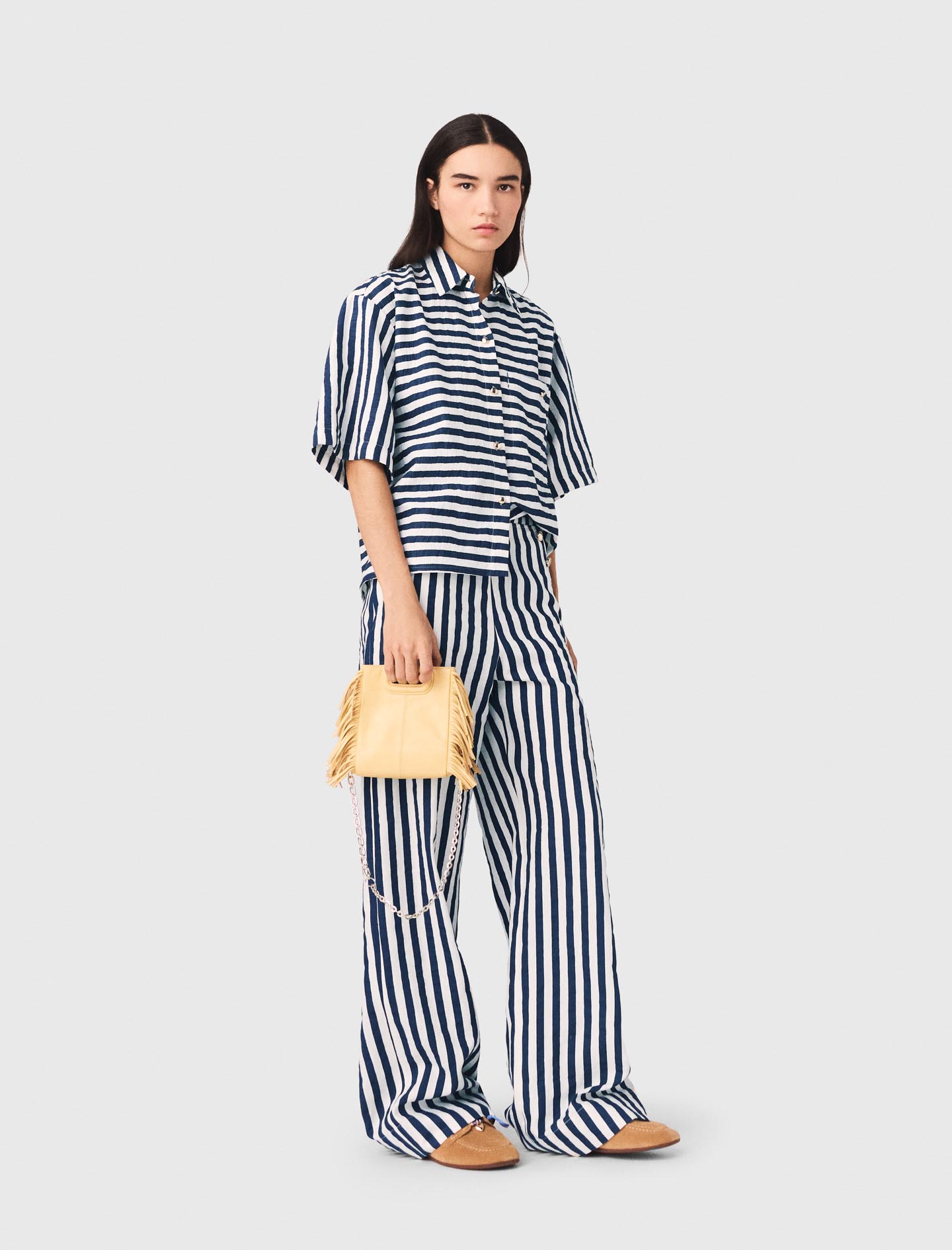 Camisa Corta De Lino Mezcla - Blanco/azul - Talla 3 - Maje