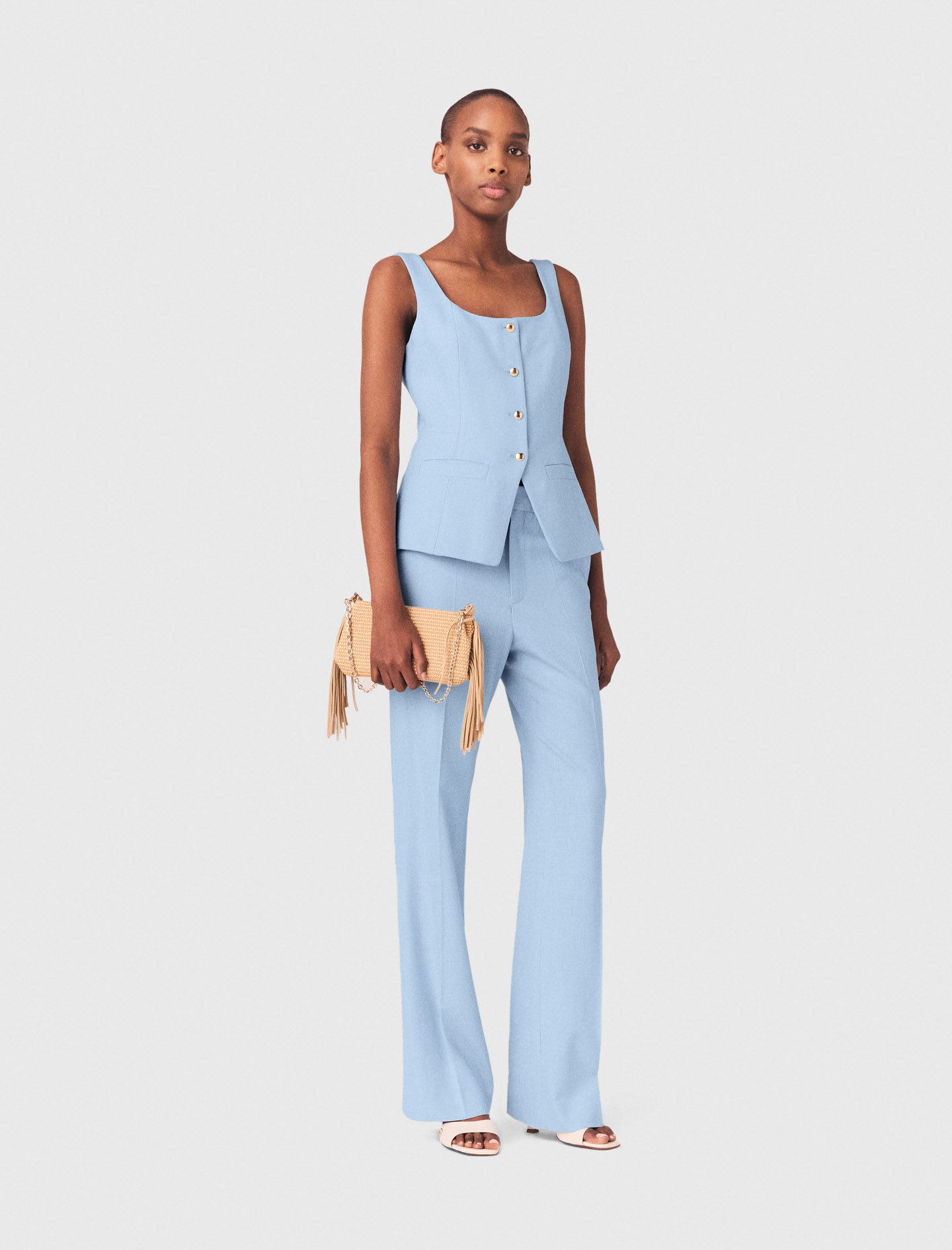 Pantalón Sastre Con Pinzas - Celeste - Talla 38 - Maje