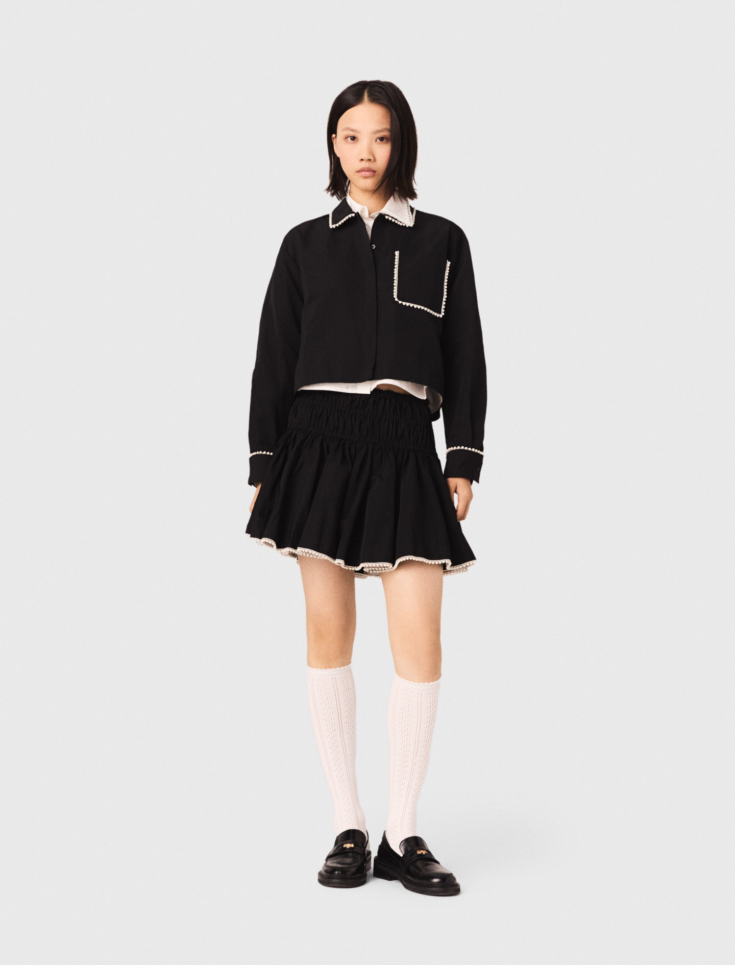 Falda Tafetán Con Detalle De Perlas - Negro - Talla 38 - Maje