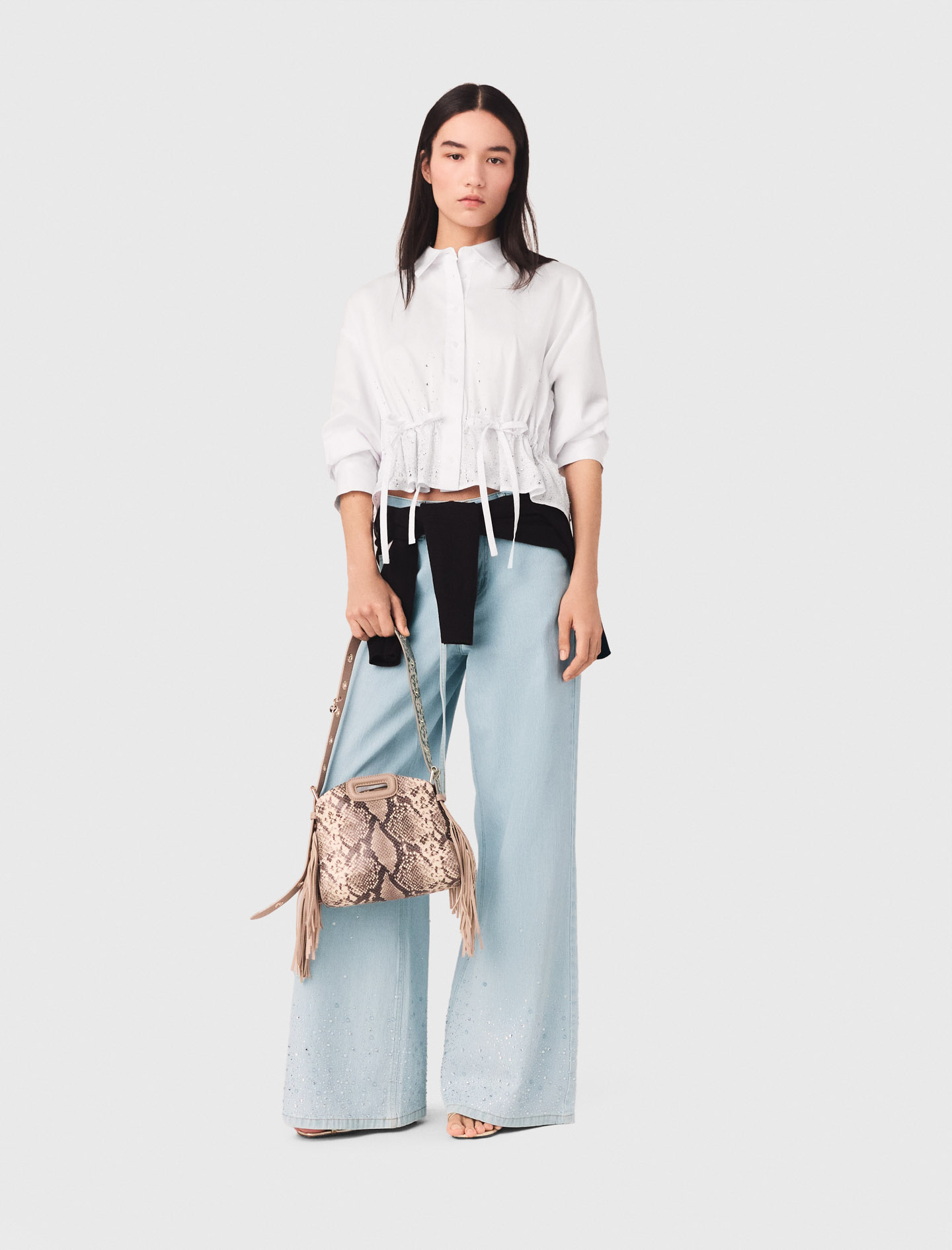 Camisa De Algodón Con Strass - Blanco - Talla 0 - Maje
