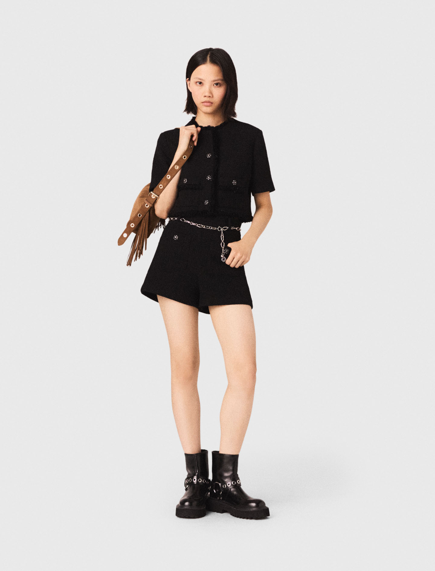 Short De Tweed Brillante - Negro - Talla 40 - Maje
