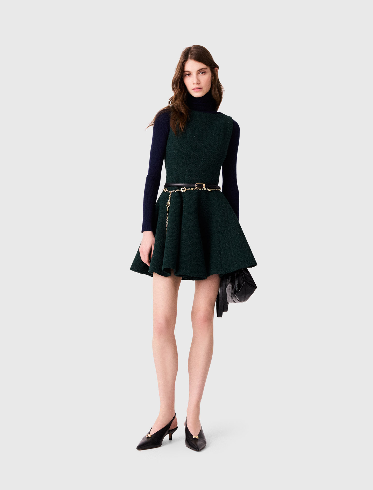 Vestido Corto Sin Mangas De Tweed - Verde Botella - Talla 38 - Maje