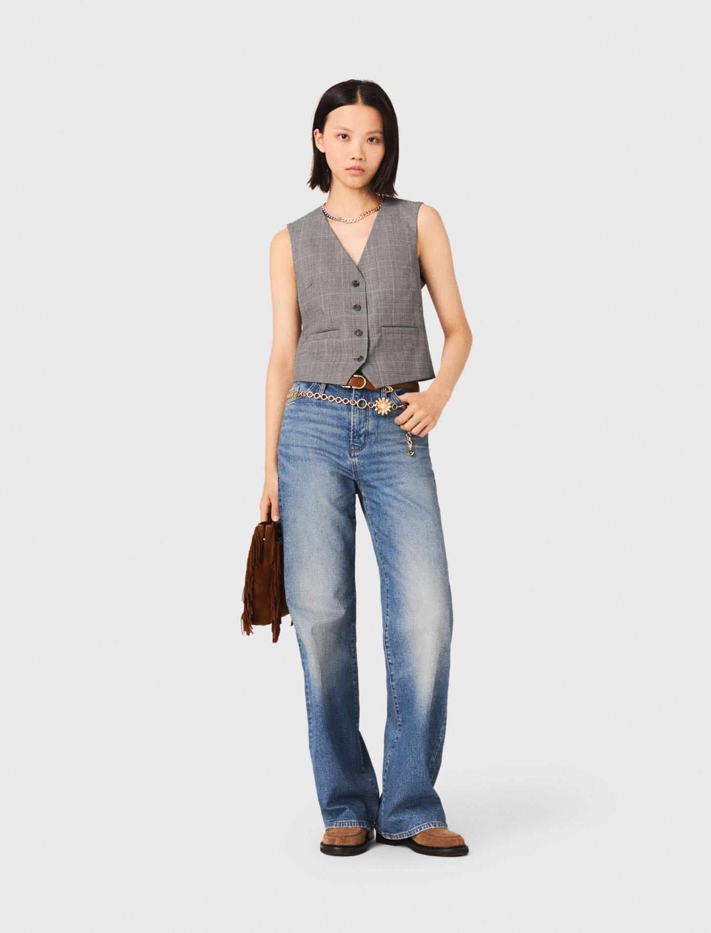 Chaleco Sastre De Cuadros - Gris - Talla 40 - Maje